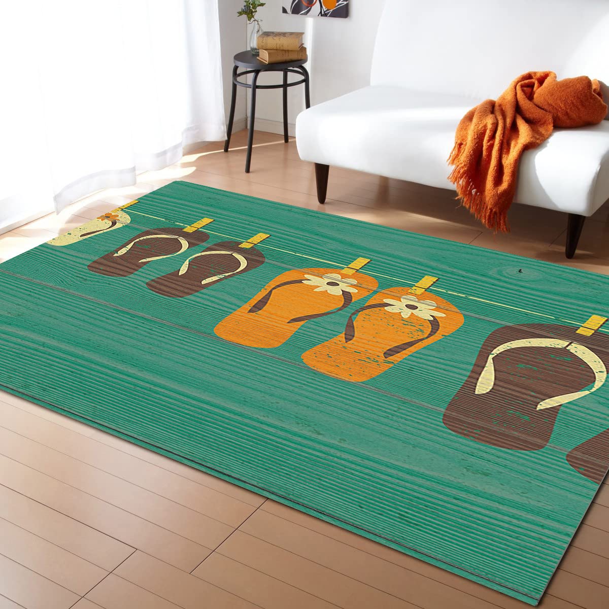 Soft Watercolor Chic Slippers Area Rug - Non-Shedding Retro Carpet for Bedroom, Living Room & Kids Playroom - 36x60 Inch Shabby Wooden Plank Floor Mat - Perfect for Nursery, Dorm Decor & Cozy Home Accents