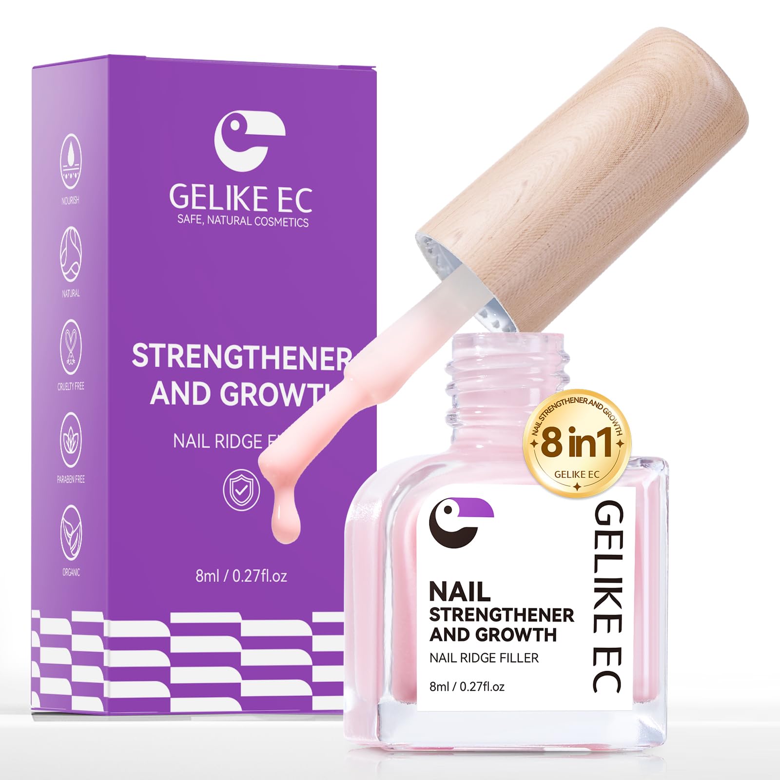 Gelike EC Nail Growth Treatment - Natural Nail Strengthener for Weak & Damaged Nails | Protein Nail Hardener | Home Salon & Outdoor Use | Milky Pink | Perfect for Manicures, Pedicures & Nail Care Routines