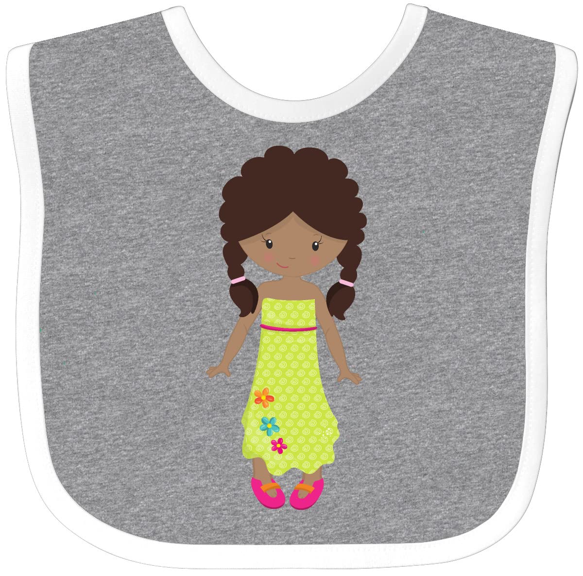 Inktastic African American Girl Fashion Baby Bib - Soft Green Dress Design for Infants - Perfect for Feeding, Playtime & Photo Shoots