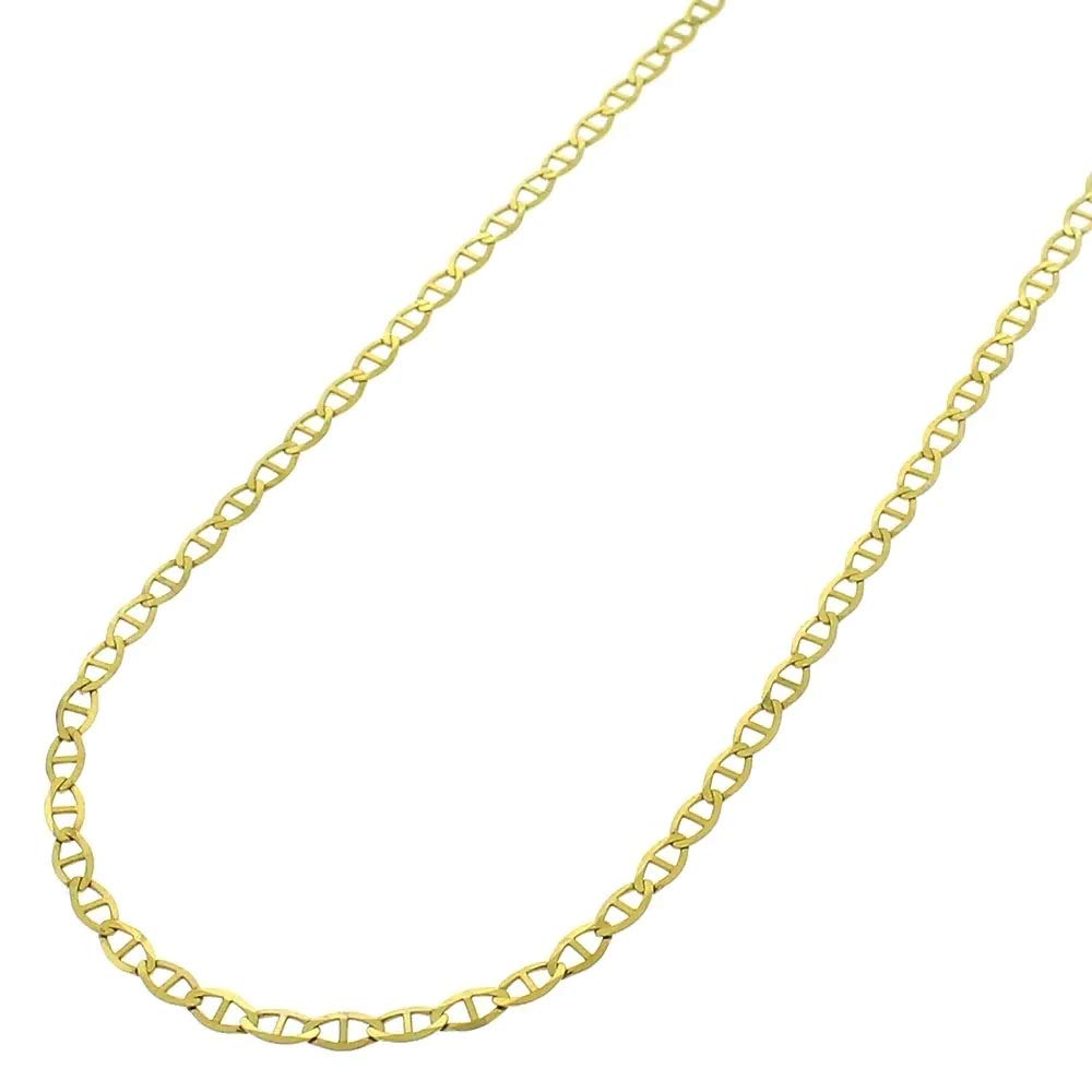 14K Gold Unisex 1.5mm Flat Mariner Link Chain Necklace - 18