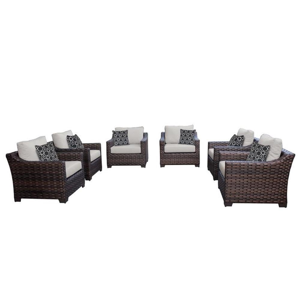 TK Classics Kathy Ireland River Brook 6-Piece Outdoor Wicker Patio Furniture Set with Cushions - Perfect for Garden, Poolside, and Backyard Relaxation