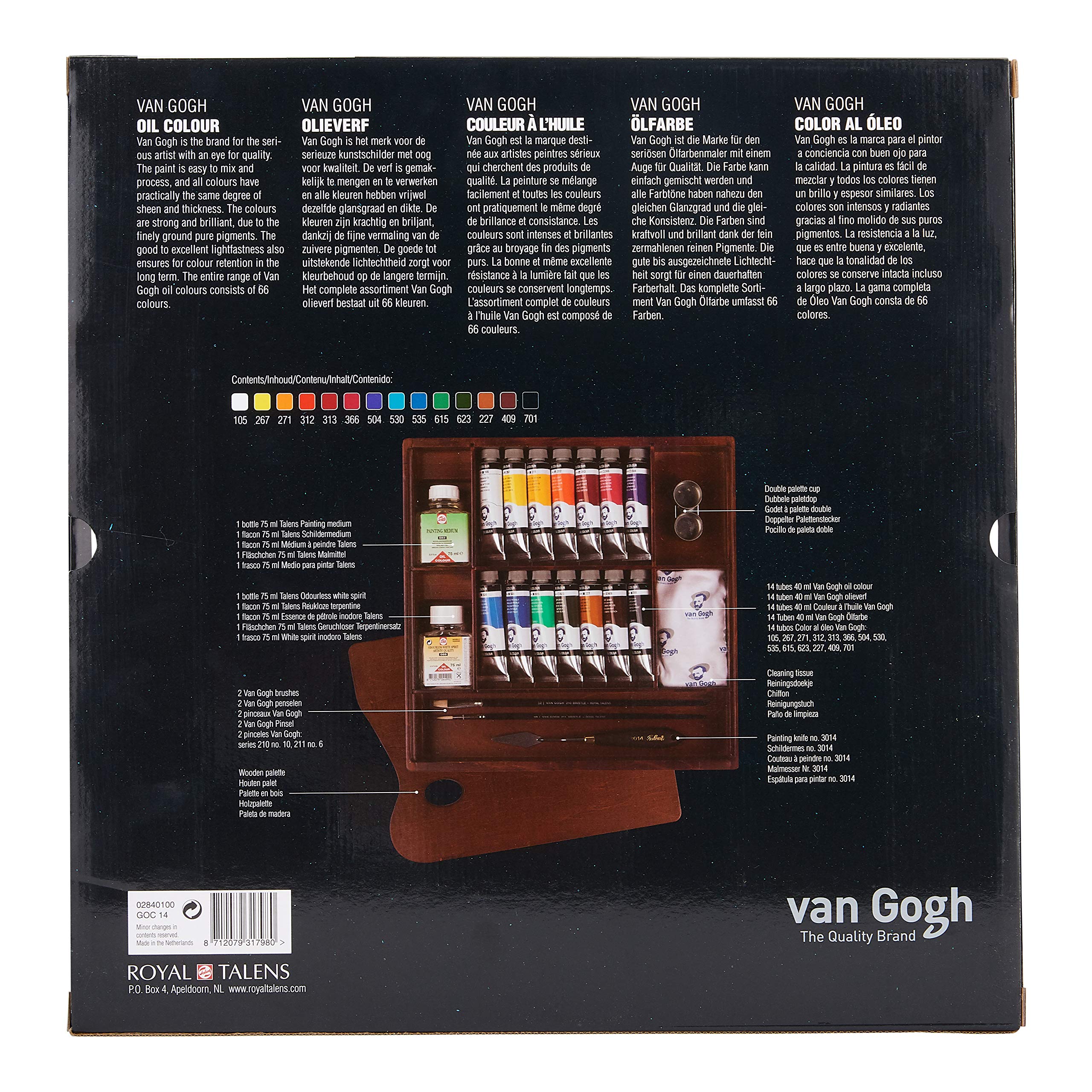 Van Gogh Oil Paint Set - 14x40ml Tubes with Premium Brushes & Wooden Storage Box - Professional Artist Supplies for Canvas Painting & Art Projects