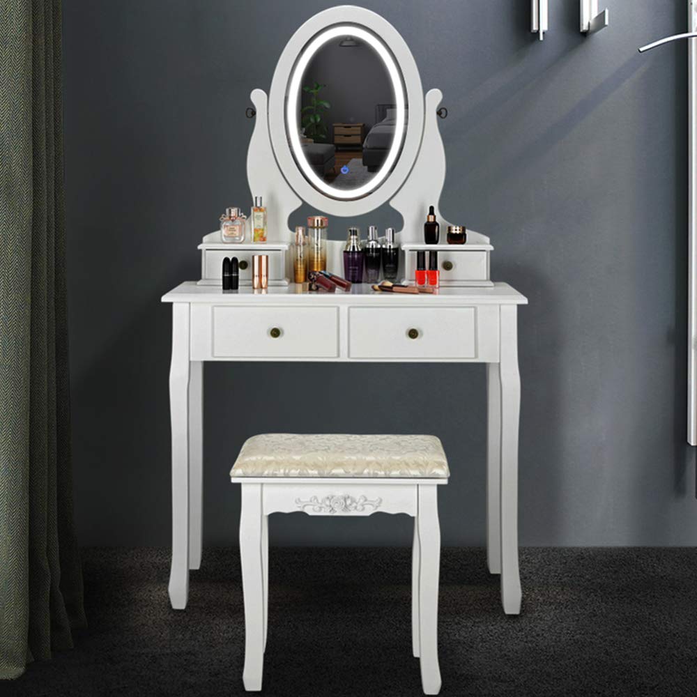 Bonnlo White Lighted Vanity Set with Mirror, Drawers & Cushioned Stool - Makeup Dressing Table for Teen Girls & Women | Perfect for Bedroom, Bathroom & Beauty Salon Decor