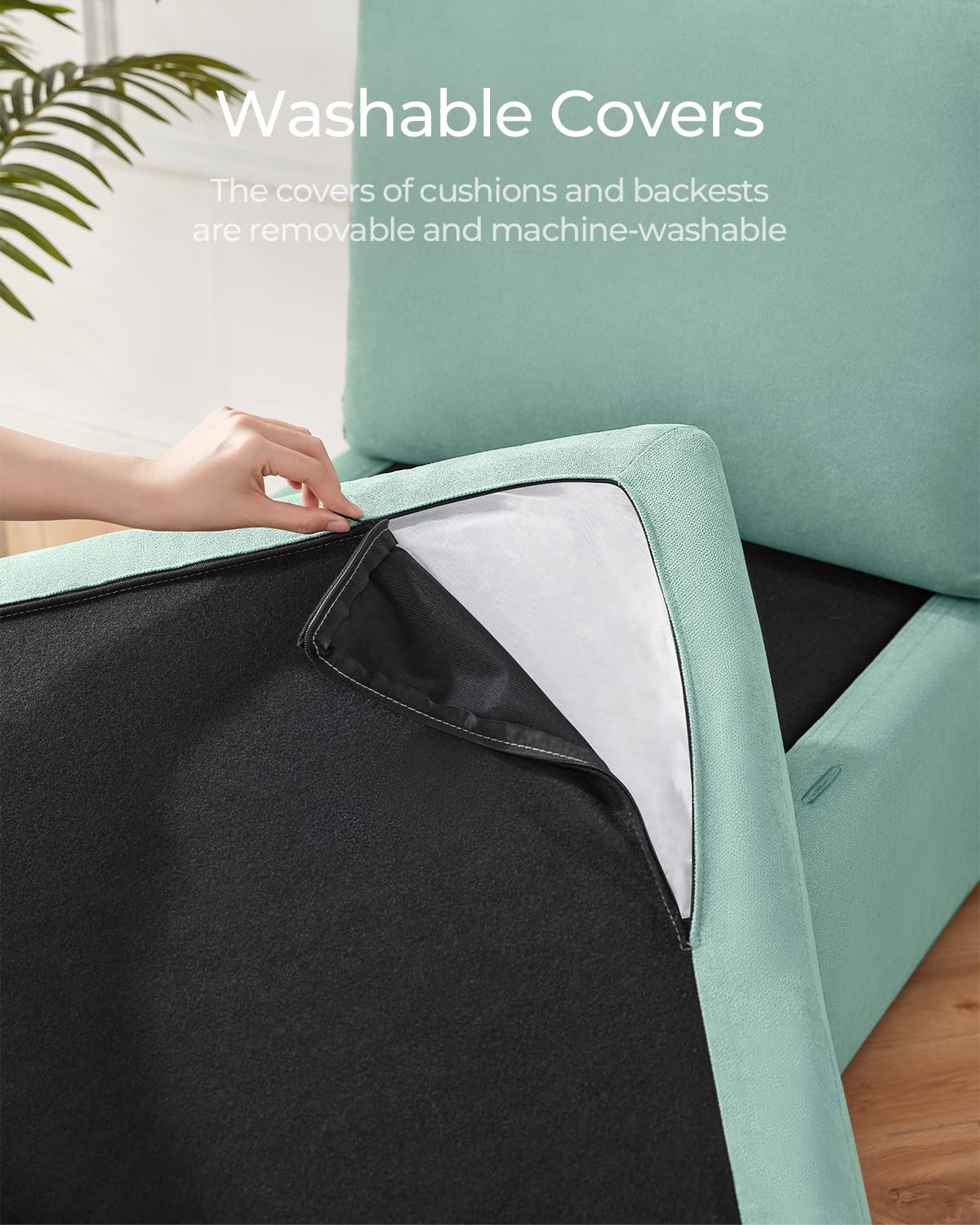 LINSY HOME Modular Sectional Sofa with Storage | Washable & Changeable Covers | Extendable Single Couch Chair | Teal Velvet Fabric | Perfect for Small Spaces, Living Room & Apartment