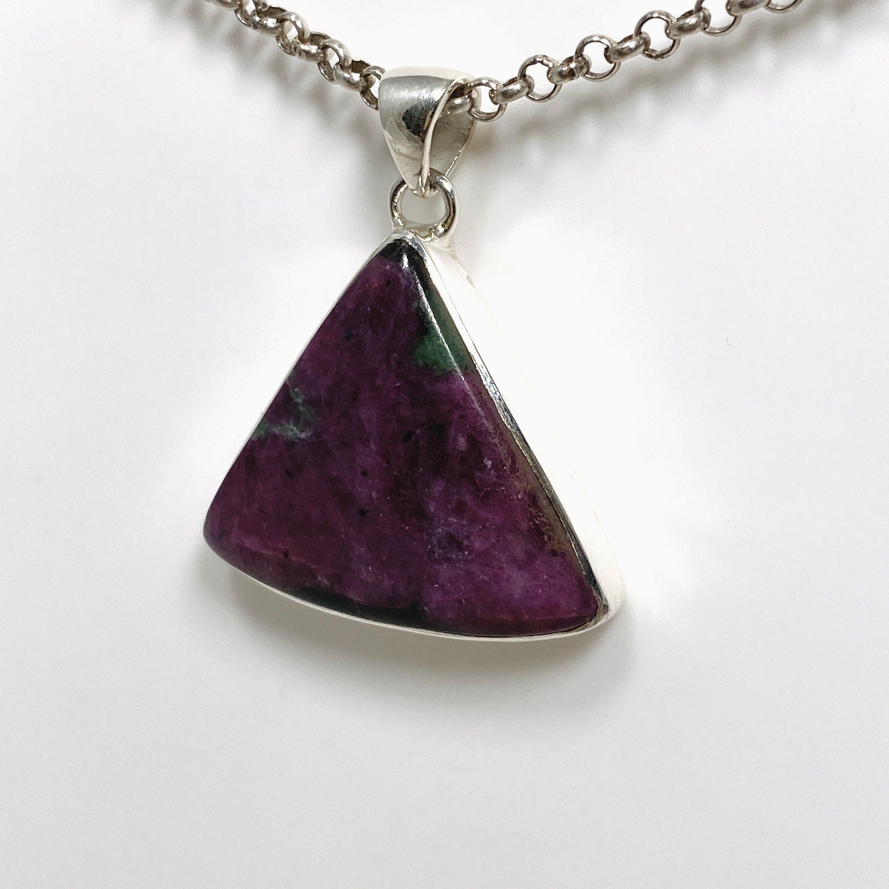 Natural Ruby in Zoisite Triangle Pendant Necklace - KPGJ4505 | Healing Crystal Jewelry for Meditation & Energy Balancing