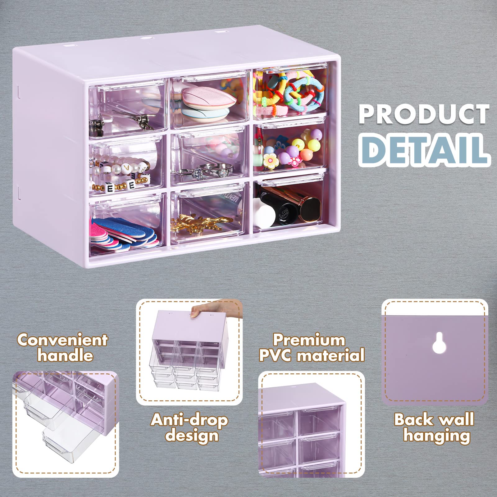 Amyhill 6-Piece Mini Drawer Organizer Set - 9-Drawer Plastic Desktop Storage Box for Office, Home & Craft Supplies | Perfect for Jewelry, Cosmetics & Small Item Organization (Purple) | Ideal for Bedroom, Bathroom & Workspace Clutter Control