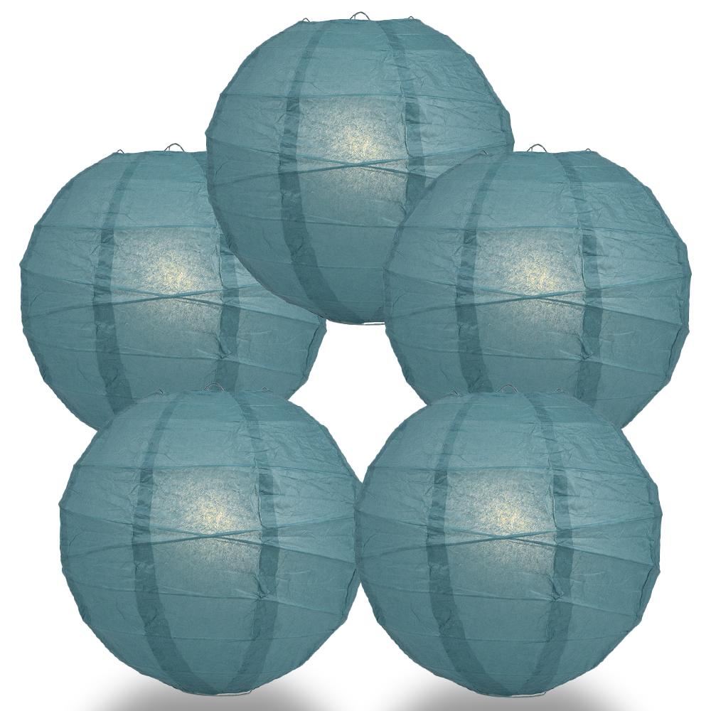 5 Pack 12 Inch Tahiti Teal Free Style Ribbing Hanging Paper Lanterns - Perfect for Weddings, Parties, and Home Decor