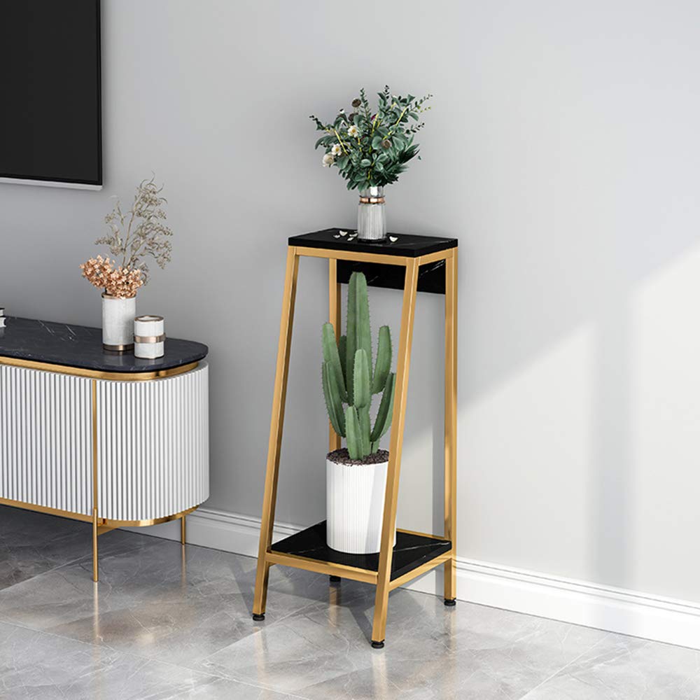 2-Tier Black Metal Corner Plant Stand for Small Plants & Succulents - Indoor/Outdoor Flower Pot Holder Shelf for Home, Patio & Garden Decor
