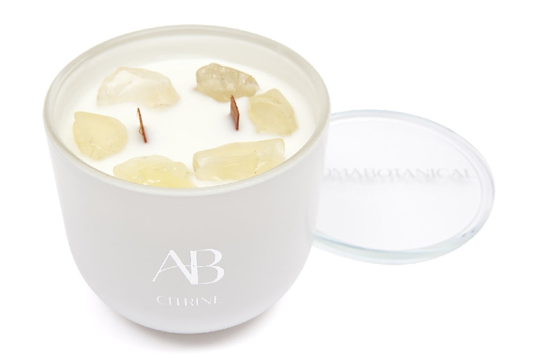 Aromabotanical Citrine Crystal Candle 340g - Natural Scented Soy Wax Candle for Home Relaxation, Meditation & Spa Decor