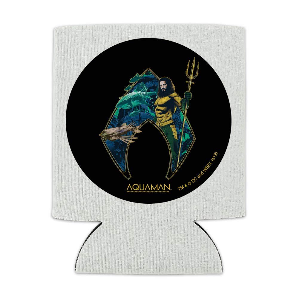Aquaman Movie Atlantis Logo Insulated Can Cooler - Collapsible Drink Sleeve & Beverage Holder for Beer, Soda & Energy Drinks - Perfect for Parties, BBQs & Beach Outings
