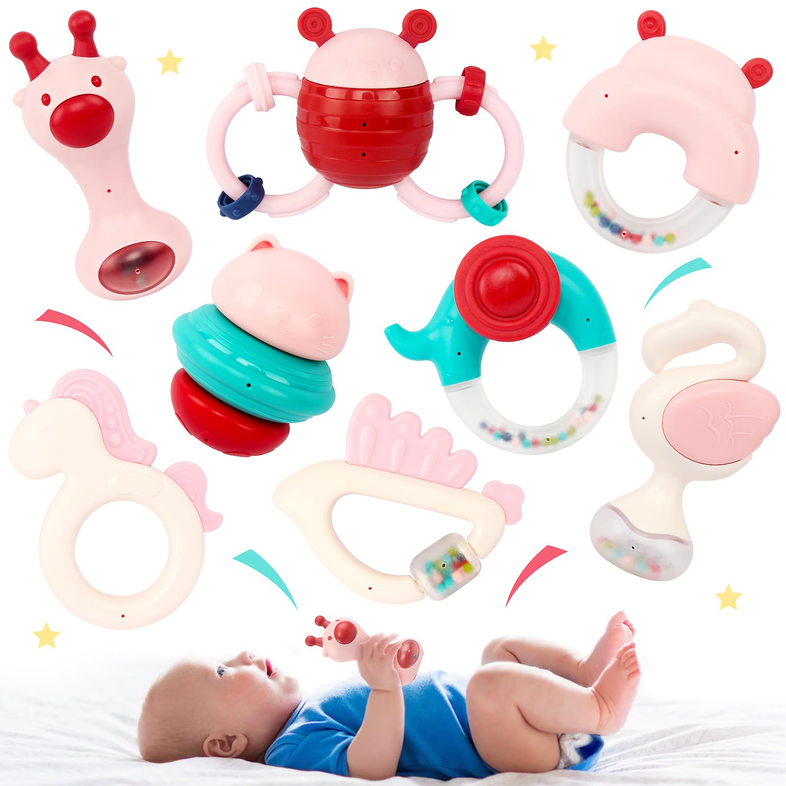 Baby Rattles & Teething Toys for 0-12 Months - Newborn Gift Set for Boys Girls - Perfect for Early Development & Playtime