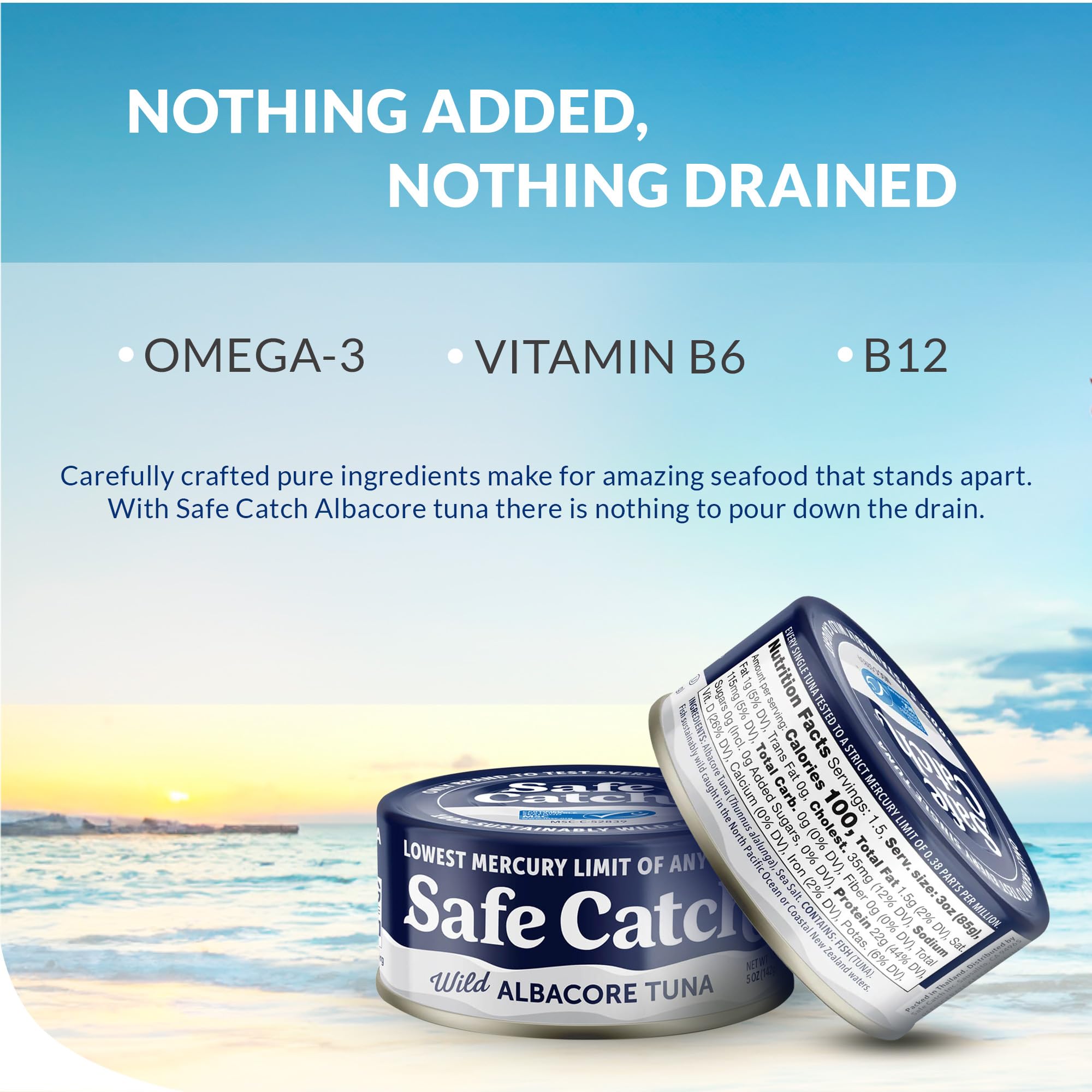 Safe Catch Wild Albacore Tuna Cans - Low Mercury, Gluten-Free, Keto, Paleo & Kosher Certified - Non-GMO, High Protein Tuna Steak - Each Can Tested for Mercury - No Added Water or Oil - 6 Pack (5oz Each) - Perfect for Healthy Lunches, Salads & Keto Meal Prep