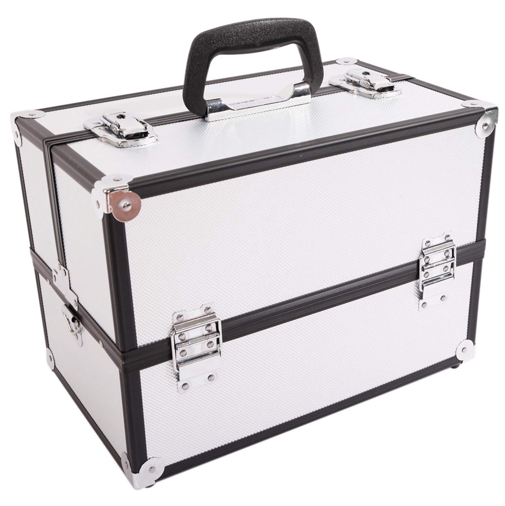 DZMARK SM-2083 Aluminum Alloy Makeup Train Case & Jewelry Organizer Box - Silver Portable Cosmetic Storage Bag for Brushes, Toiletries & Travel Accessories | Perfect for Travel, Home & Salon Use