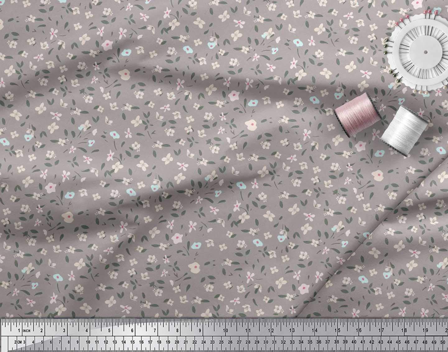Soimoi Moss Georgette Brown Fabric by The Yard - 42 Inch Wide Printed Fabric with Leaves & Floral Design for Dresses, Blouses, Scarves & DIY Fashion Projects