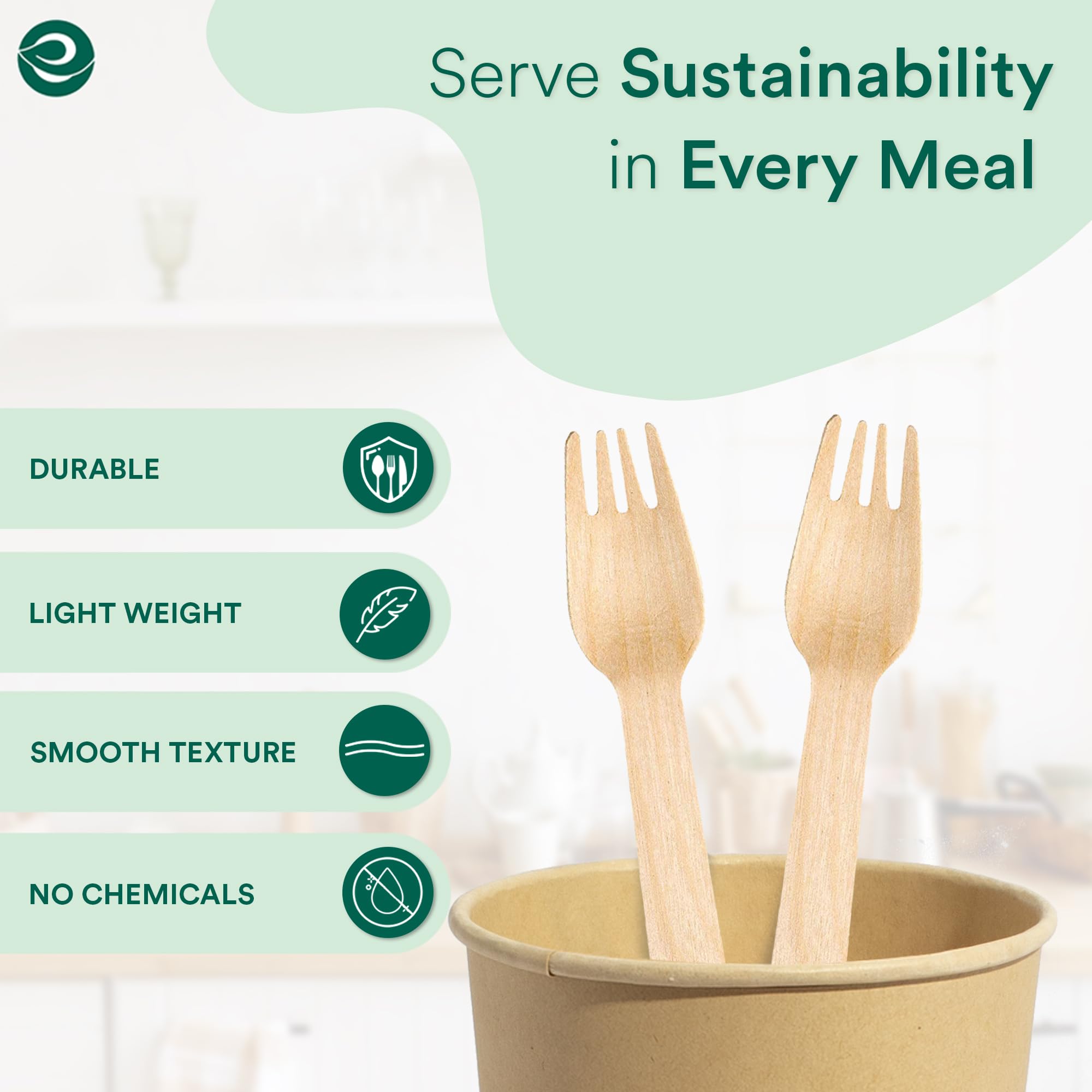 ECO SOUL [160mm, 50 Pack] Biodegradable Wooden Forks - Disposable Flatware for Parties, Weddings & Kids Birthday - Eco-Friendly Cutlery for Picnics, BBQs & Outdoor Dining