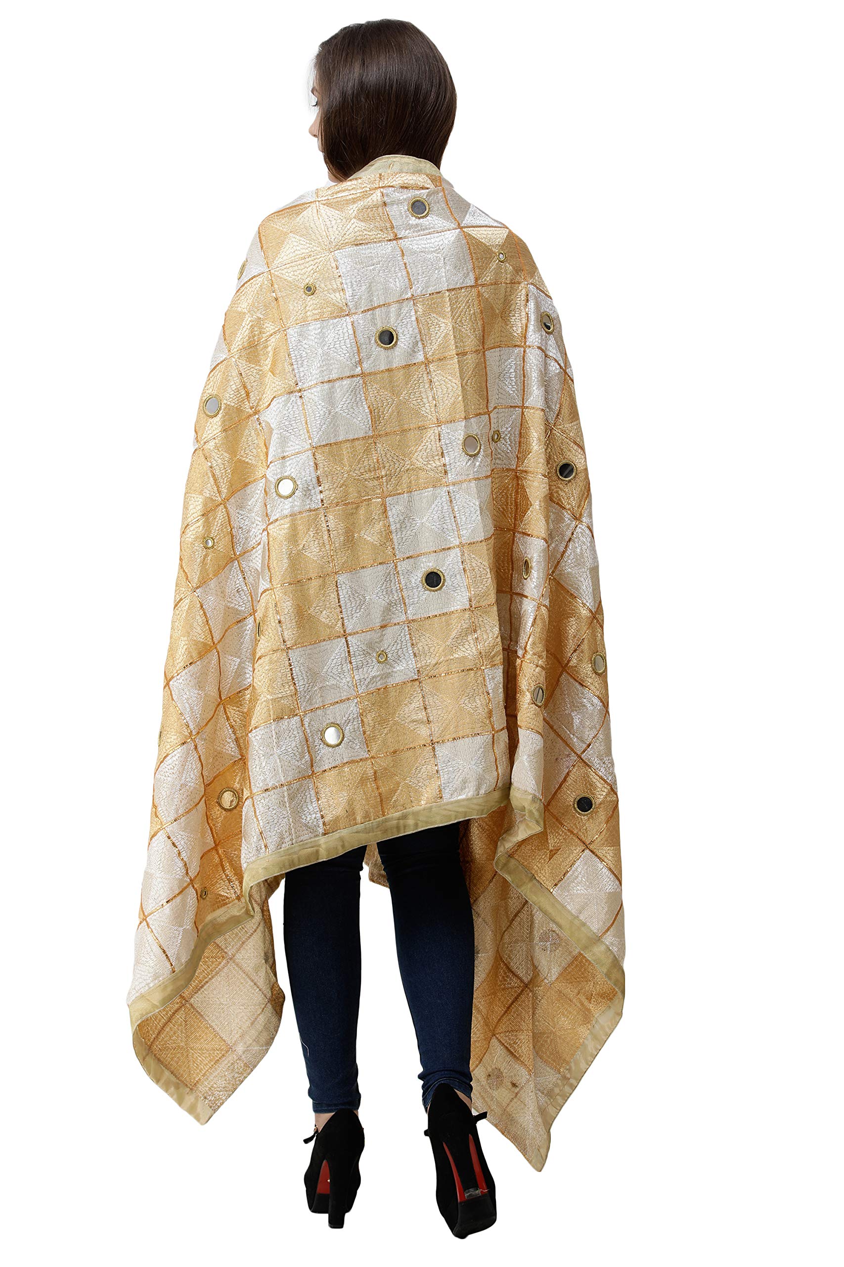 Exotic Indian Phulkari Dupatta from Punjab - Hand Embroidered Art Silk Scarf with Mirror Work for Women | Perfect for Weddings, Festivals & Ethnic Outfits