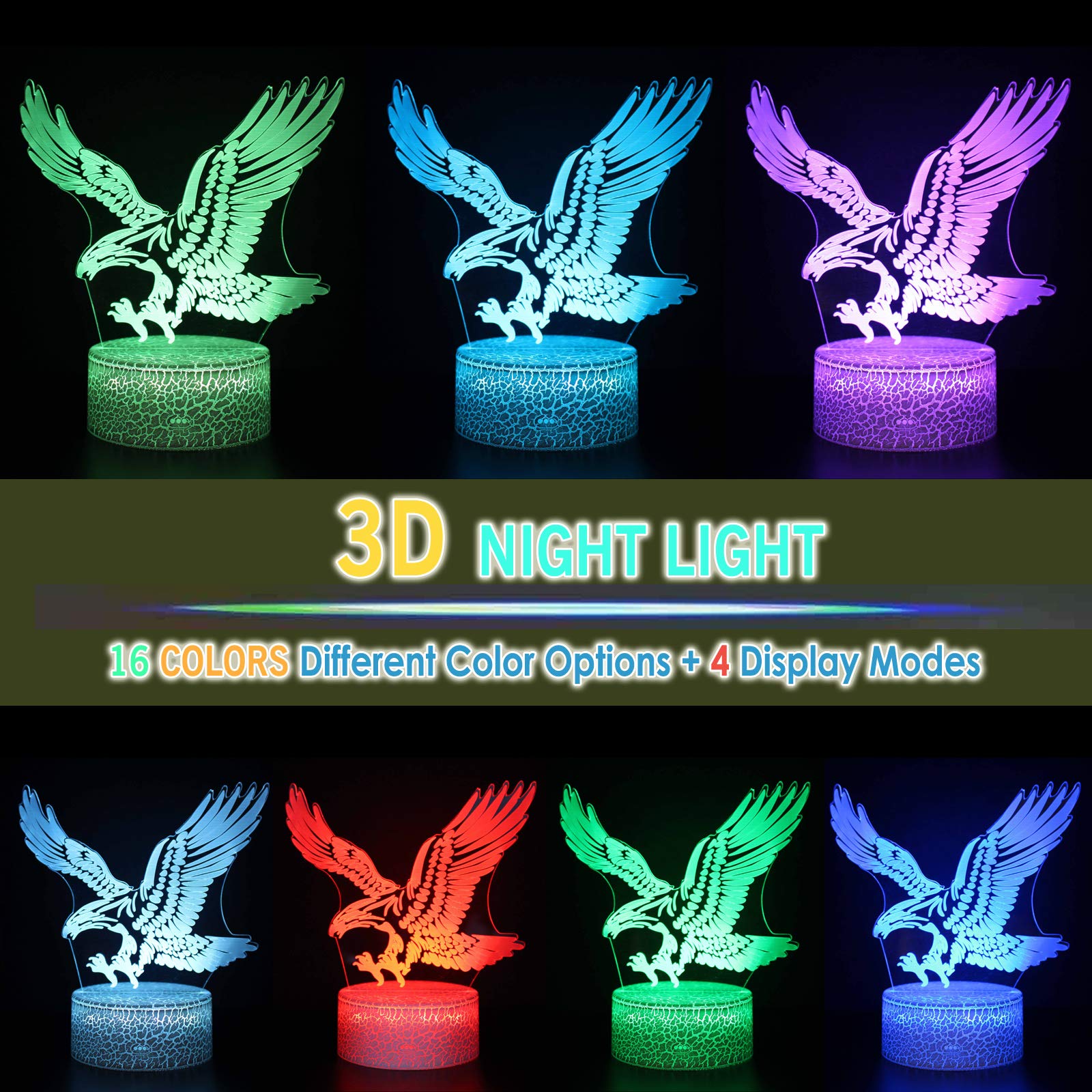 3D Eagle Bird Illusion Night Light - LED Table Lamp for Bedroom Decor, Kids Room, Nursery & Home Ambiance | Perfect for Nighttime Relaxation & Mood Lighting