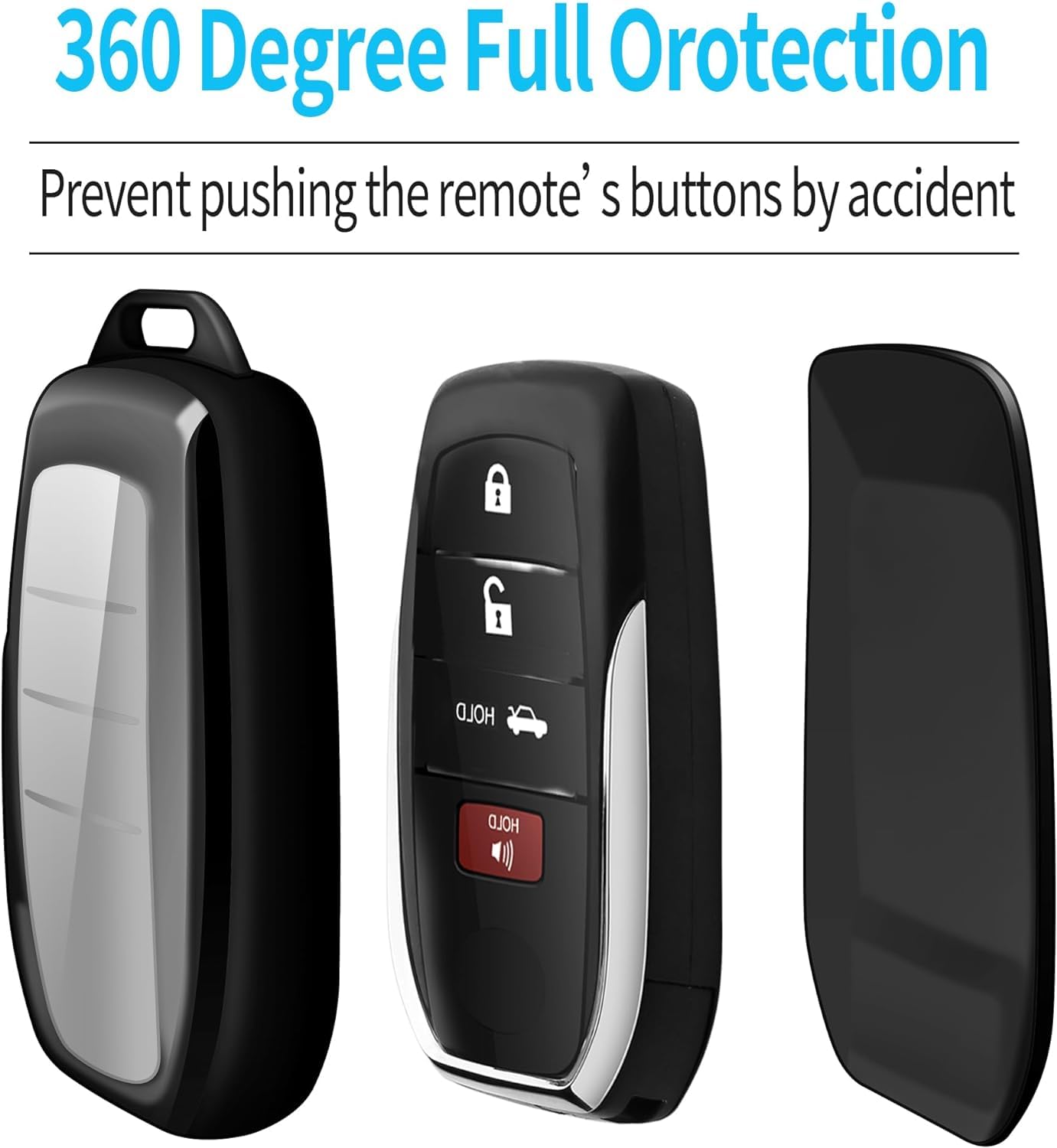 Premium Toyota Key Fob Cover with Keychain - Compatible with 2025 Camry, 2021-2025 Venza, RAV4 Prime, Sienna, 2019-2025 Land Cruiser, Fortuner, Mirai, 2023-2025 Highlander, Prius, Corolla (Black) - Durable Protection for Daily Use & Car Keys Organization