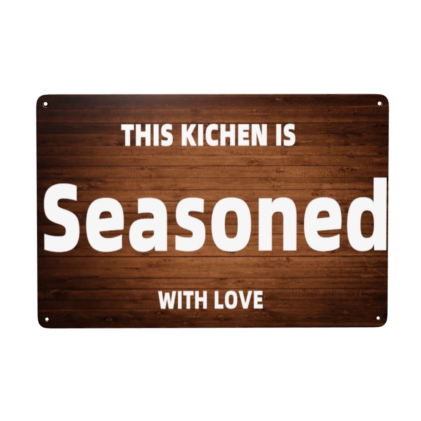 Farmhouse Kitchen Decor Signs - Rustic Tin Metal Wall Art 'This Kitchen is Seasoned with Love' - 12x8 Inch Vintage Style Home Decor for Country Kitchen, Dining Room & Coffee Shop