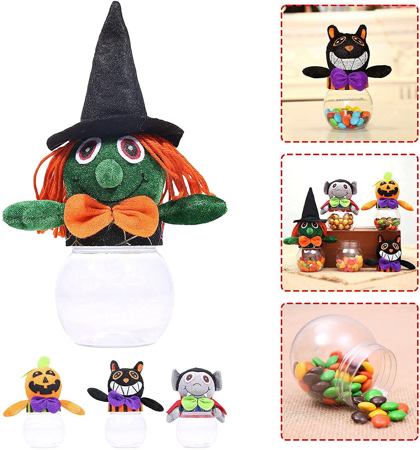 Halloween Mini Candy Jars - Cute Black Cat Pumpkin Devil Witch Themed Party Gift Containers for Candy Storage | Perfect for Trick-or-Treating, Halloween Parties & Kids' Treat Collections