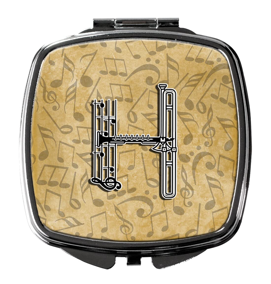 Caroline's Treasures CJ2004-HSCM Letter H Musical Instrument Alphabet Compact Mirror - Portable Folding Handheld Travel Makeup Mirror for Women & Girls, Perfect Gift for Musicians & Music Lovers - Ideal for Concerts, Travel, and Daily Touch-ups