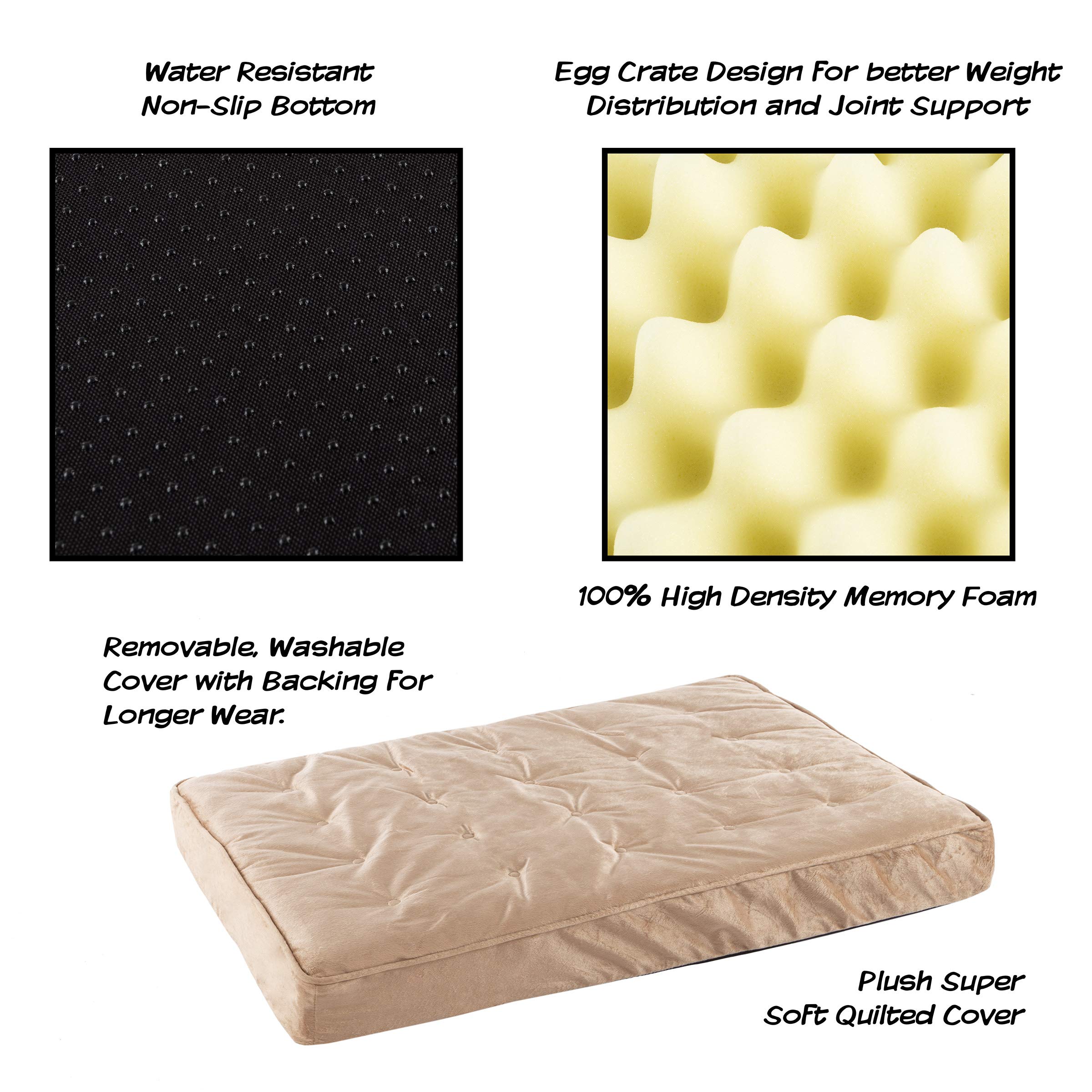 PETMAKER Orthopedic Dog Bed with Removable Washable Cover - 37x24 Inch Memory Foam Pet Bed for Medium & Large Dogs - Egg Crate Design, Non-Slip Bottom - Perfect for Crates, Kennels & Home Use (Tan)