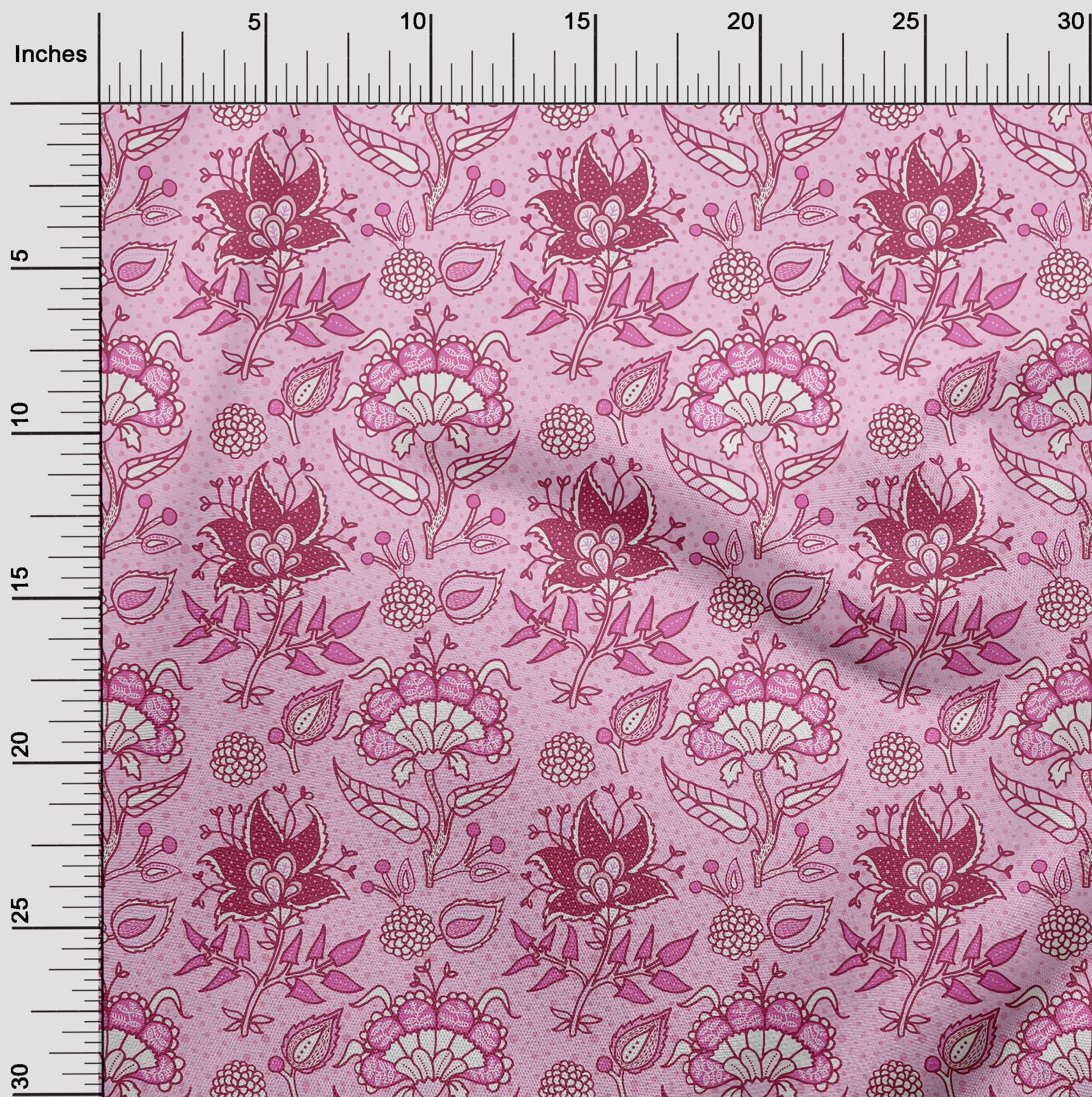 oneOone Cotton Jersey Light Pink Jacobean Floral Print Fabric by The Yard - 58 Inch Wide Soft Dress Material for DIY Clothing, Home Decor & Craft Projects