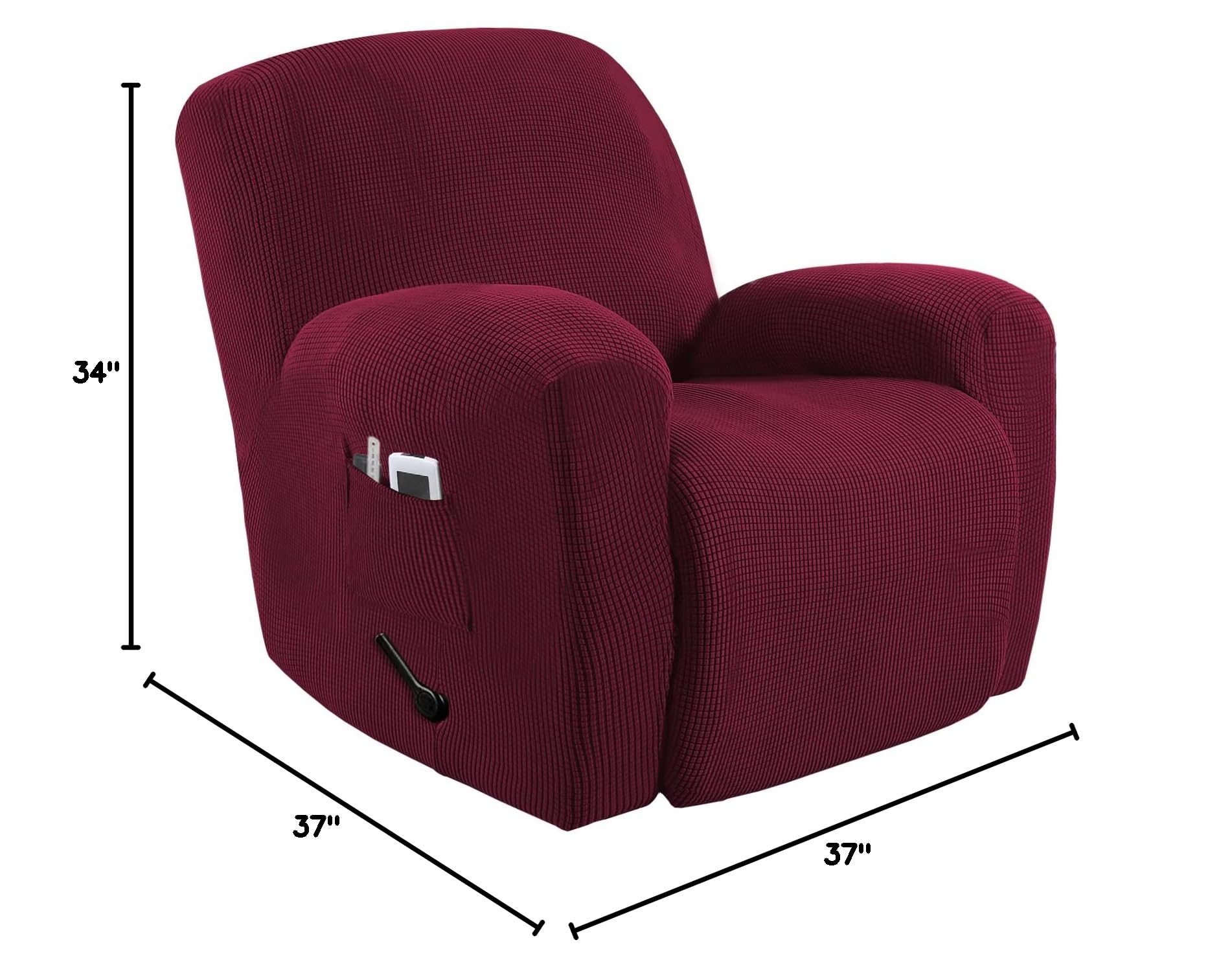 Stretch Recliner Chair Cover 1-Piece Sofa Slipcover with Elastic Bottom - Washable Furniture Protector, Non-Slip Couch Cover for Dogs & Pets - Fits Recliners (Wine Red) - Perfect for Living Room, Home Theater & Pet-Friendly Spaces