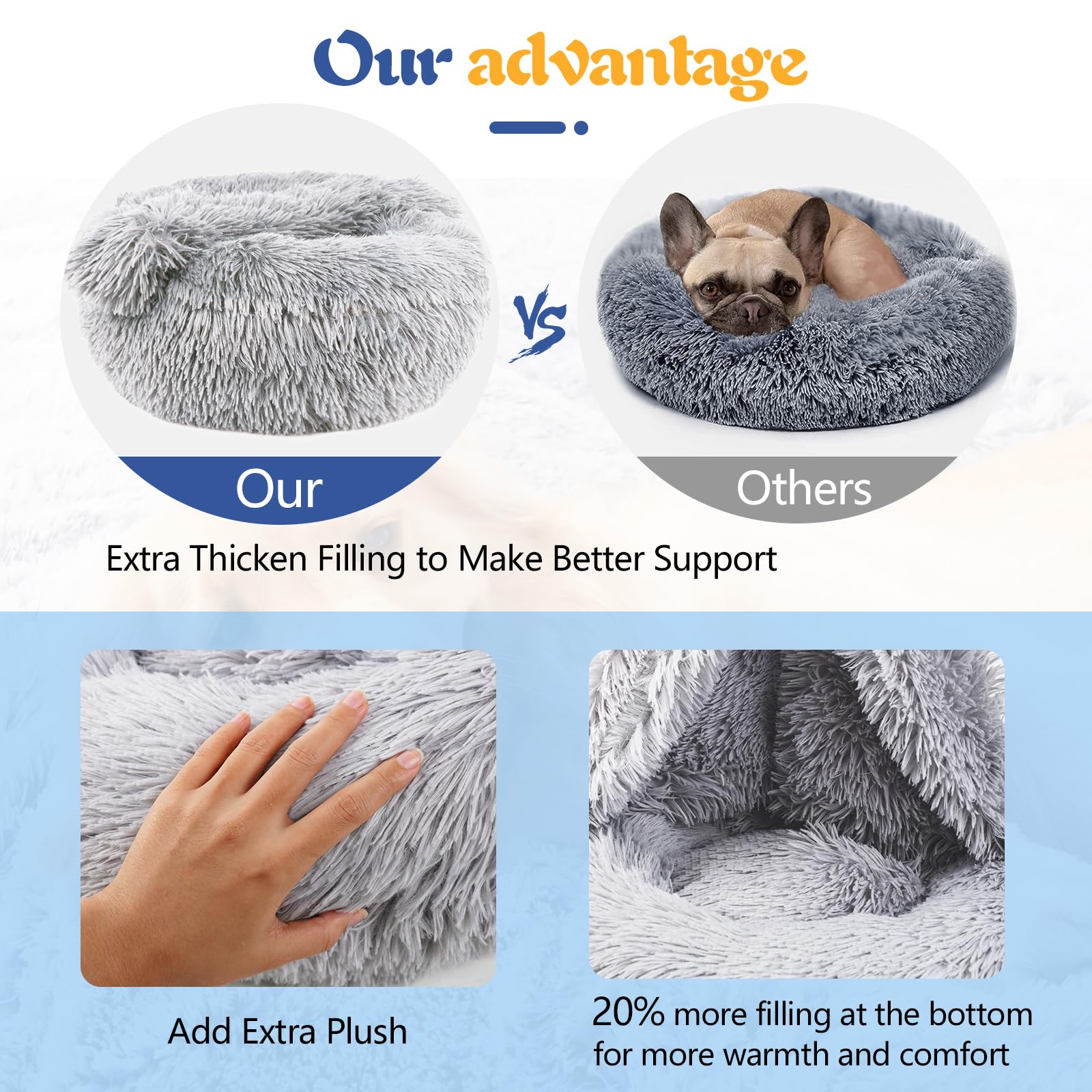 ShinHye Small Dog Bed & Cat Bed - Plush Fluffy Hooded Pet Bed with Removable Blanket, Cozy Indoor Pet Bed for Small Dogs & Cats, Anti-Anxiety Washable Pet Bed - Perfect for Crate, Kennel or Living Room Comfort
