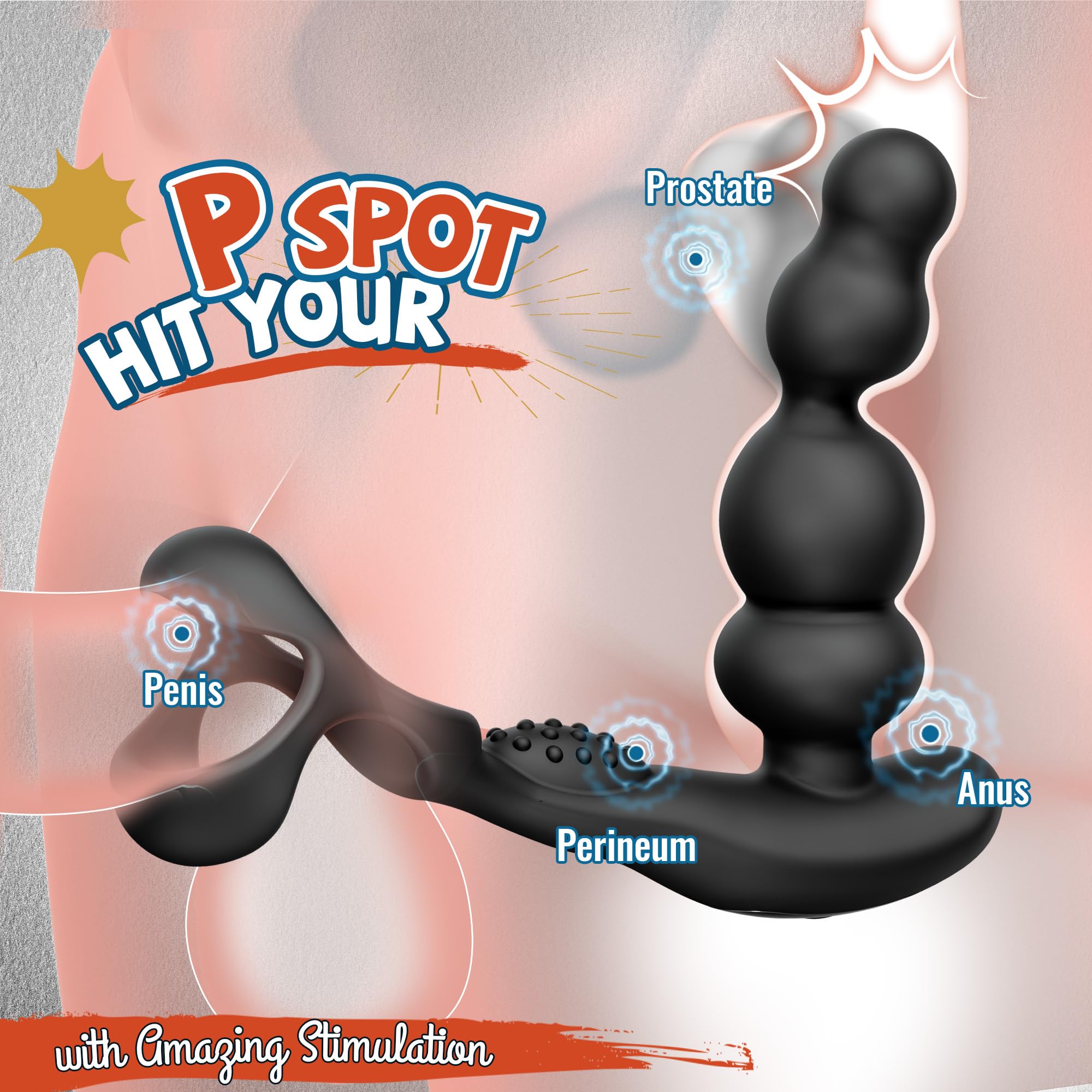 Men's Anal Vibrator with Cock Ring - 3 Rotation & 10 Vibration Modes for Couple Play