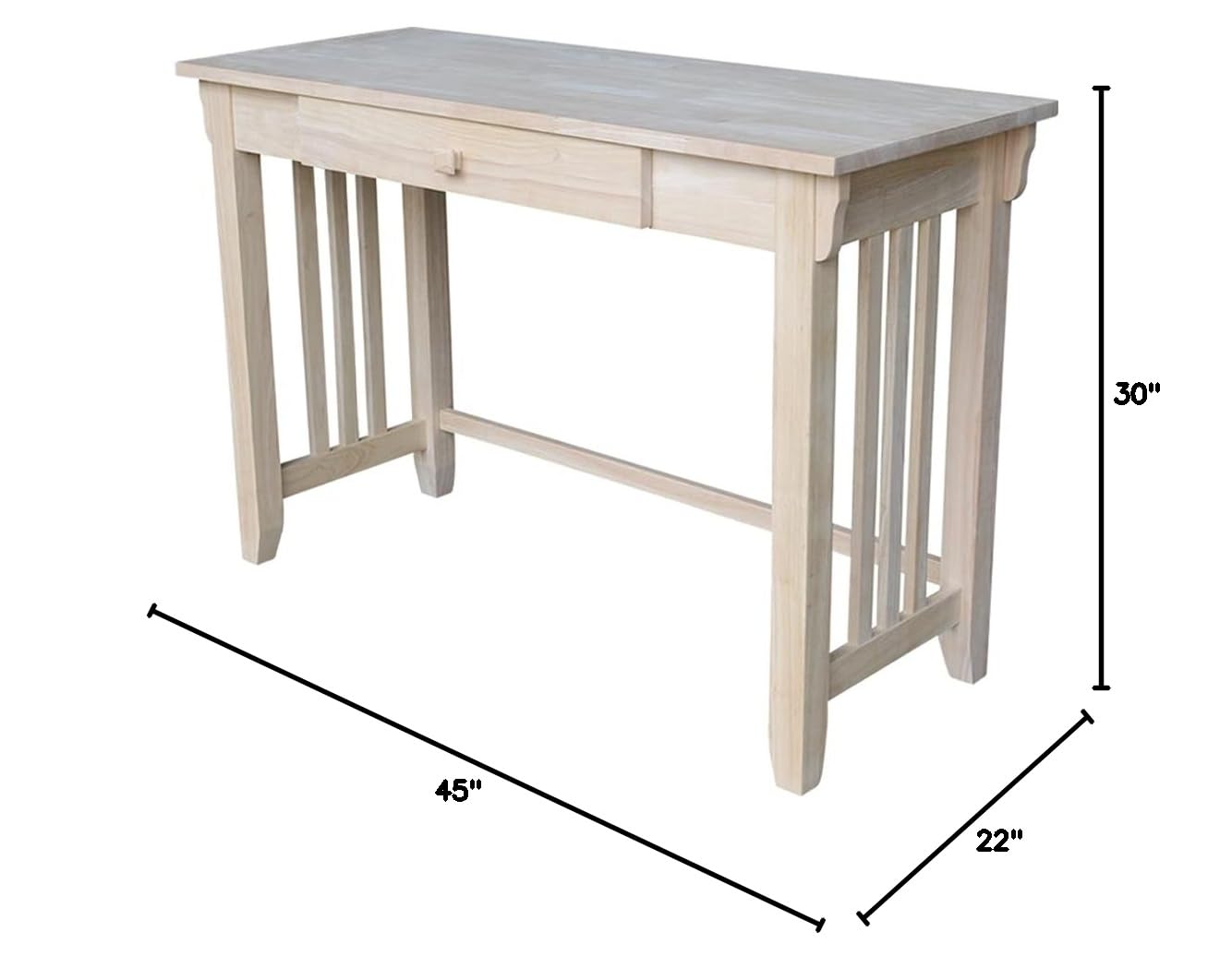 IC International Concepts Mission Drawer Desk, Unfinished Wood Writing Table - Home Office Furniture for Study, Work & Crafting