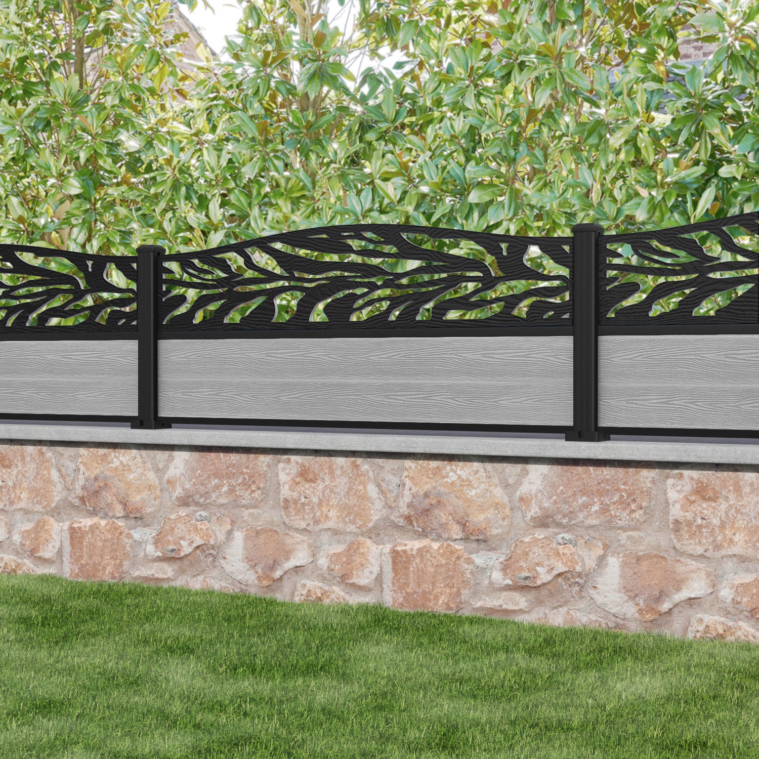 Classic Malawi Curved Top Fence Panel - Light Grey Aluminum Privacy Fence with Durable Posts | Perfect for Backyard, Garden, and Property Boundary Security