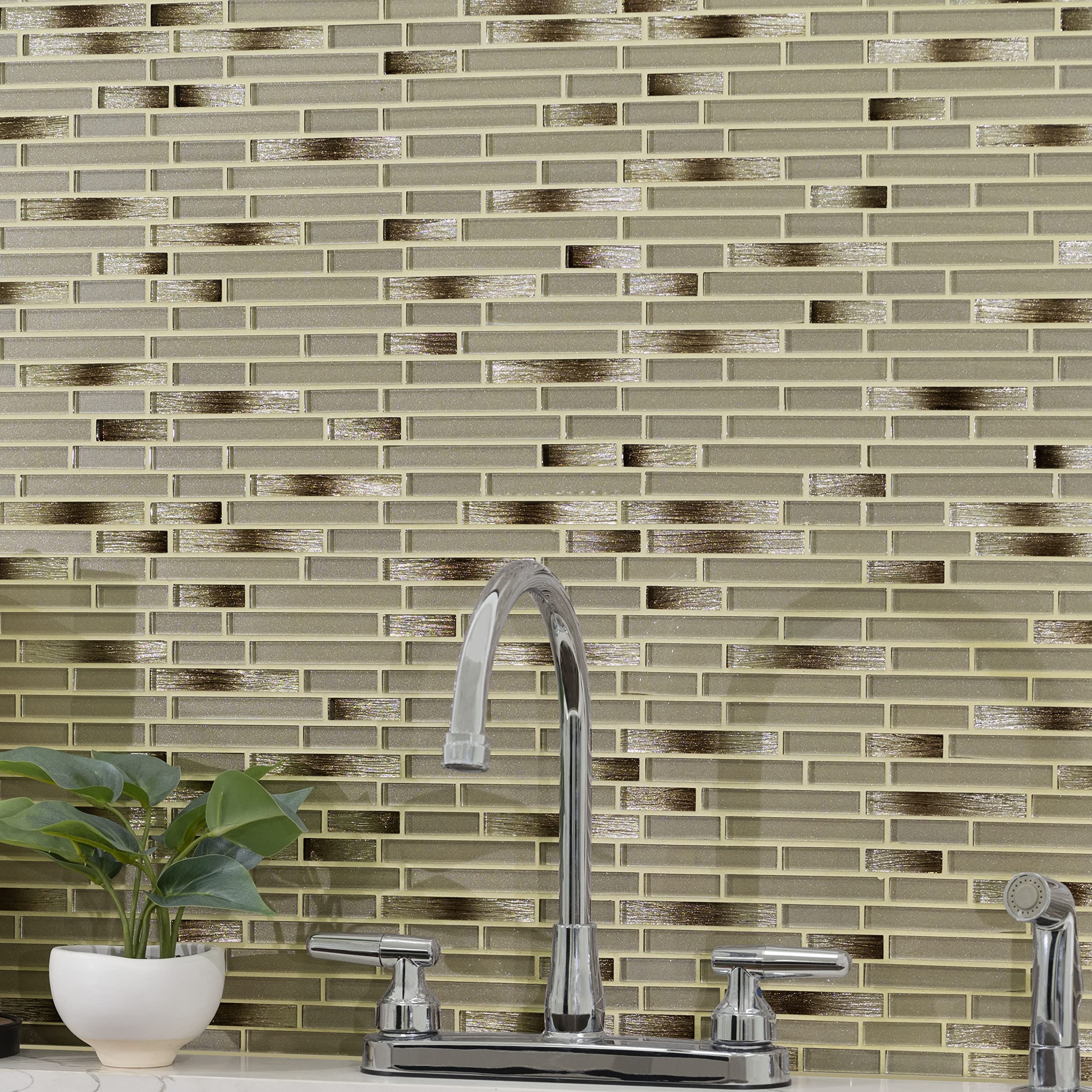 MSI Champagne Blend 12x11.75 Inch Interlocking Glass Mosaic Tile - Mesh Mounted Backsplash for Kitchen, Bathroom & Shower Walls (Brown) - Perfect for Modern Home Renovations & Commercial Spaces