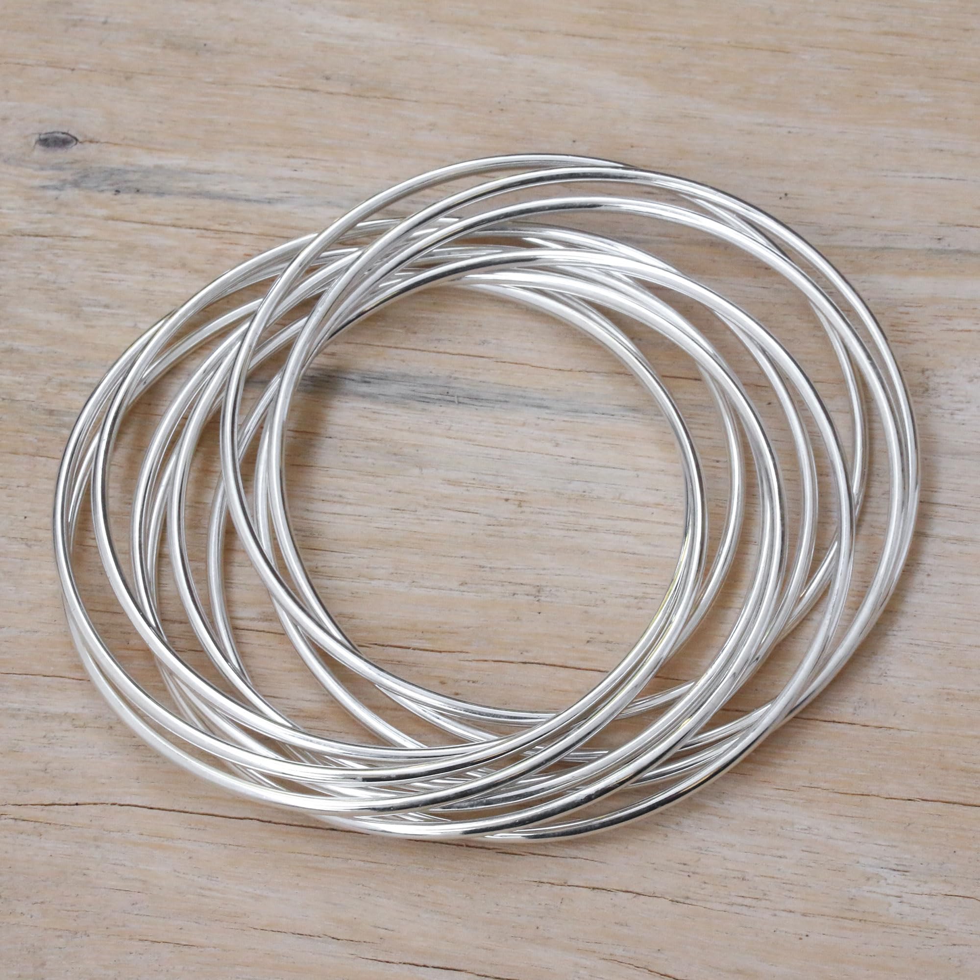 Handmade Sterling Silver Bangle Bracelet - 10-Band Bali Artisan Jewelry, Modern Design [8