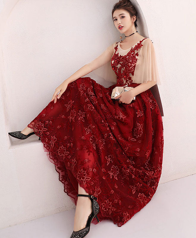 Elegant Burgundy Lace Long Prom Dress for Women - Formal Evening Gown for Graduation, Homecoming & Special Occasions - Perfect for Dances, Parties & Formal Events