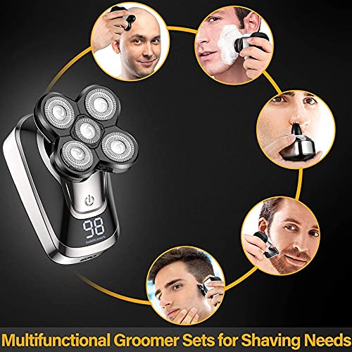 5-in-1 Electric Head Shaver for Bald Men - Rechargeable Waterproof Hair Trimmer & Beard Razor with Digital Display - Perfect for Travel, Gym & Daily Grooming