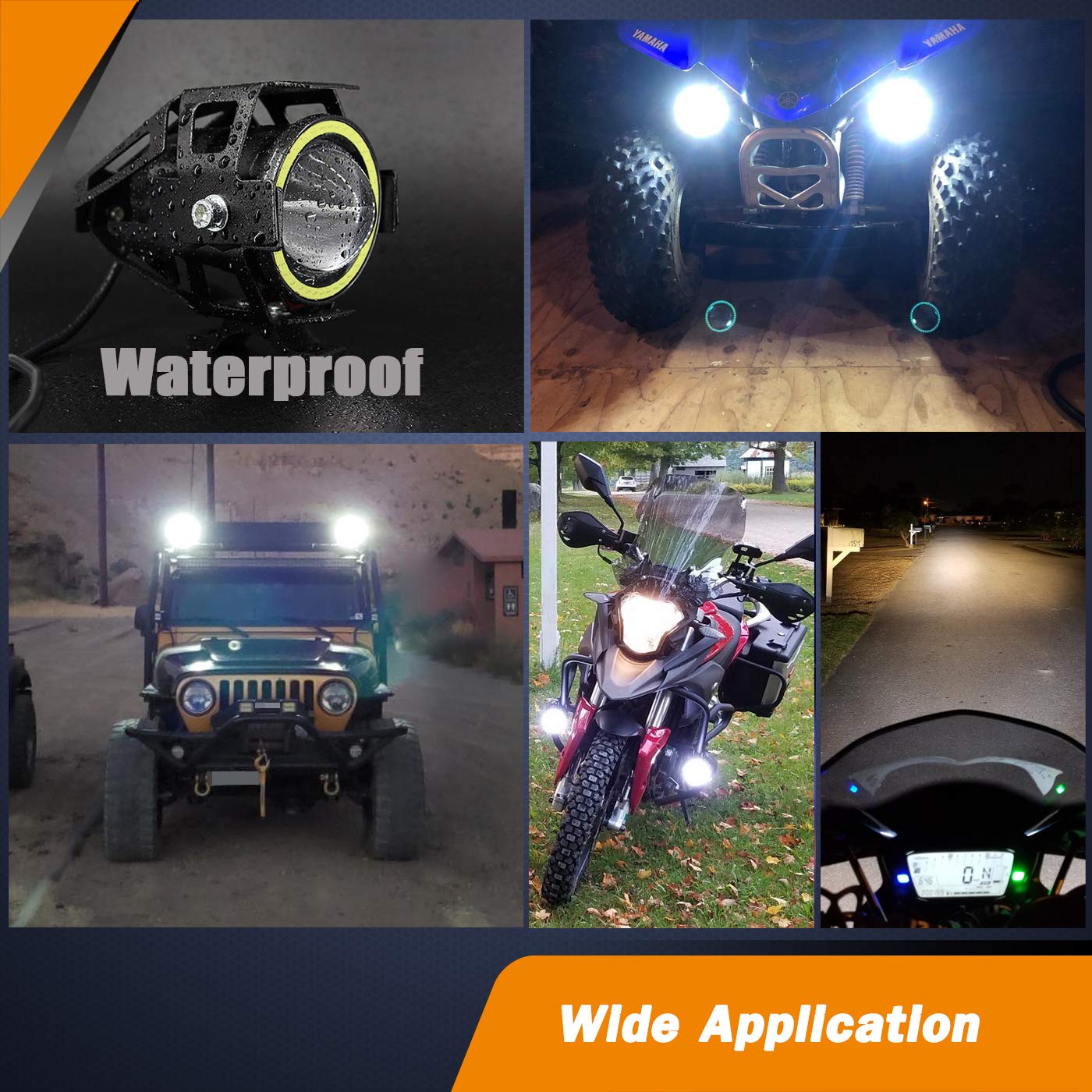Motorcycle LED Fog Lights - U7 Spotlight Daytime Running Lights with White Angel Eyes Halo Ring & Switch (2 Sets) - Perfect for Night Riding, Off-Road Adventures & Enhanced Visibility
