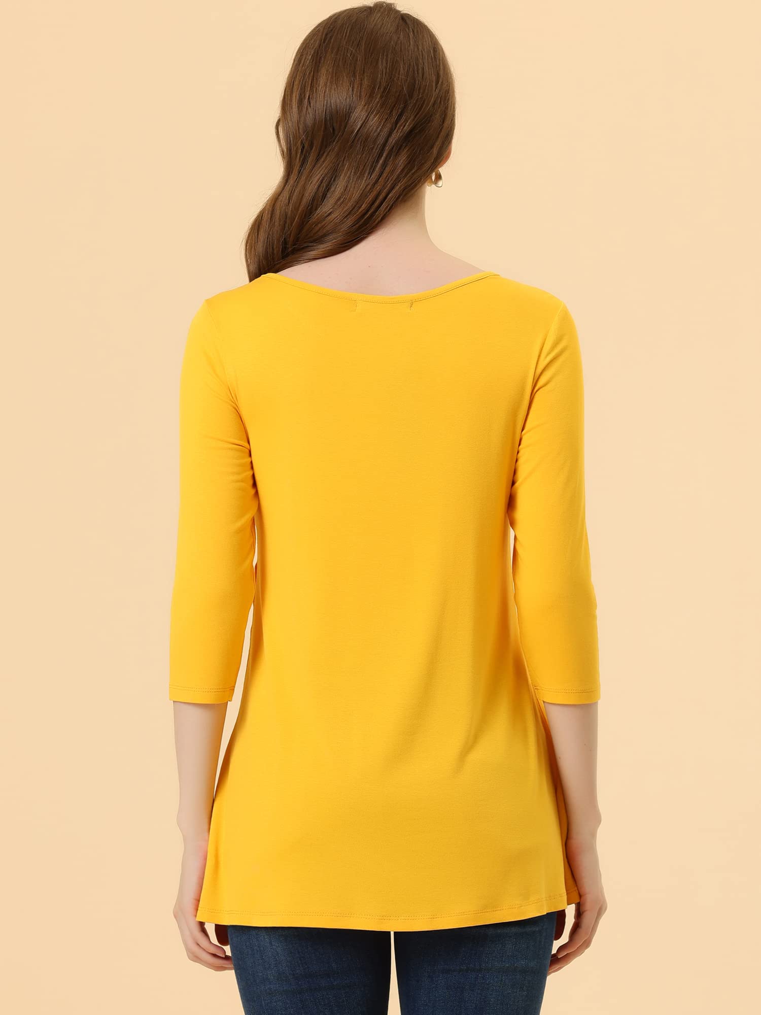 Allegra K Women's Asymmetrical Hem Tunic T-Shirt - Loose Fit 3/4 Sleeve Round Neck Casual Top for Spring 2025 | Perfect for Everyday Wear, Office Outfits & Weekend Relaxation