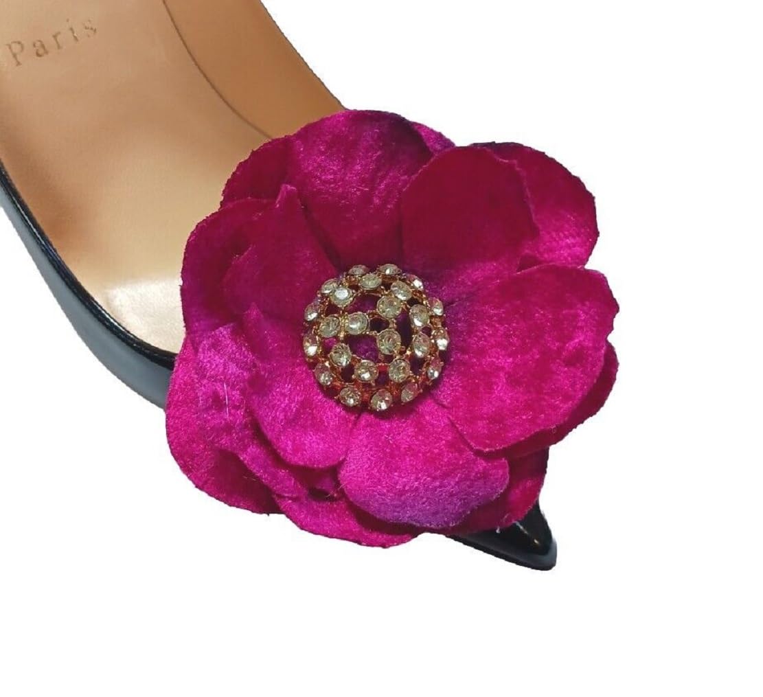 Dark Pink Flower Shoe Clips for Women - 2 Pack Shoe Accessories for Weddings, Parties & Everyday Fashion