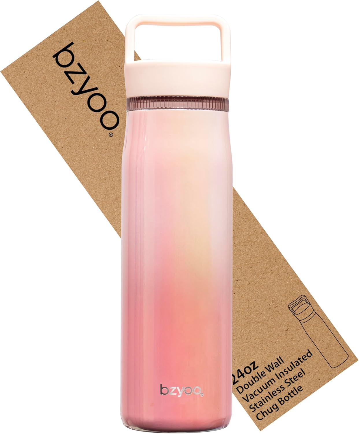 24oz Insulated Water Bottle with Clear Chug Lid - Aurora Iridescent Pink | Leakproof Stainless Steel Vacuum Flask for Gym, Hiking & Outdoor Activities