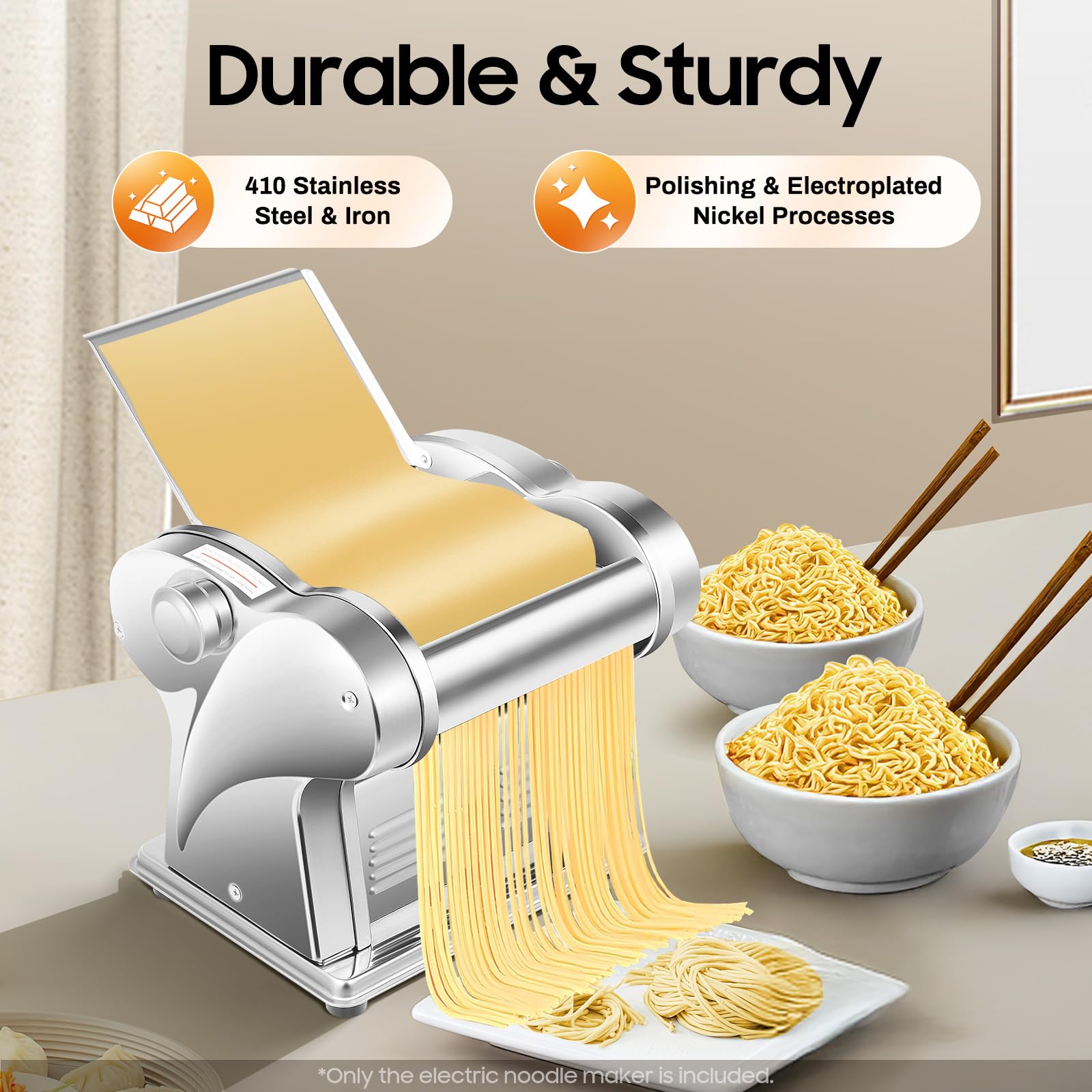 Commercial Electric Pasta Maker Machine - 110V Stainless Steel Dough Press with 2 Blades | 6-Speed Adjustable Thickness for Dumplings, Noodles & Pasta | Perfect for Restaurants, Home Kitchens & Italian Cuisine Lovers