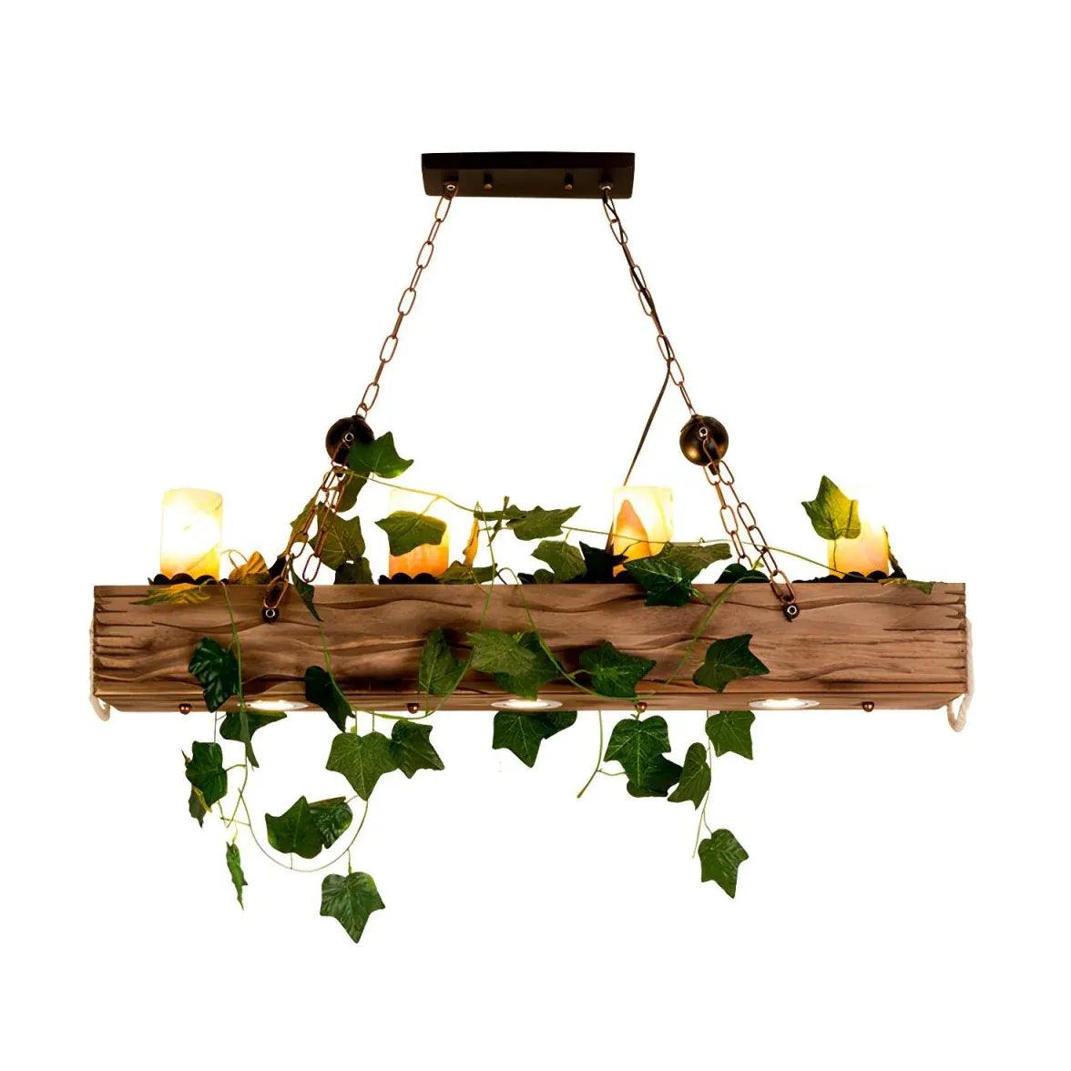 Modern Rectangular Wooden Pendant Light - Farmhouse Dining Room Ceiling Fixture, Rustic Wood Chandelier for Kitchen Island, Breakfast Nook & Living Room Decor