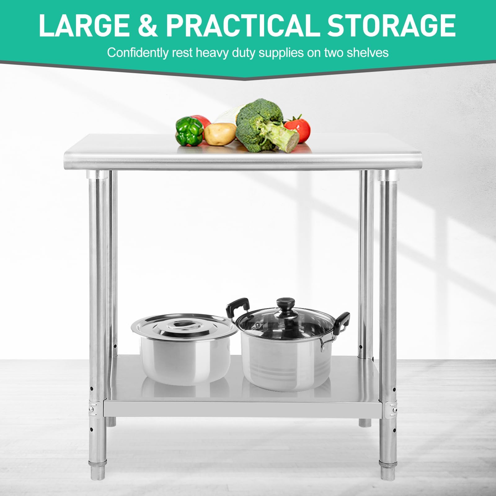 Stainless Steel Commercial Prep Table 36x24x35 Inches - NSF Certified Metal Kitchen Work Table for Restaurant, Home & Hotel Use - Ideal for Food Prep, Cooking & Serving
