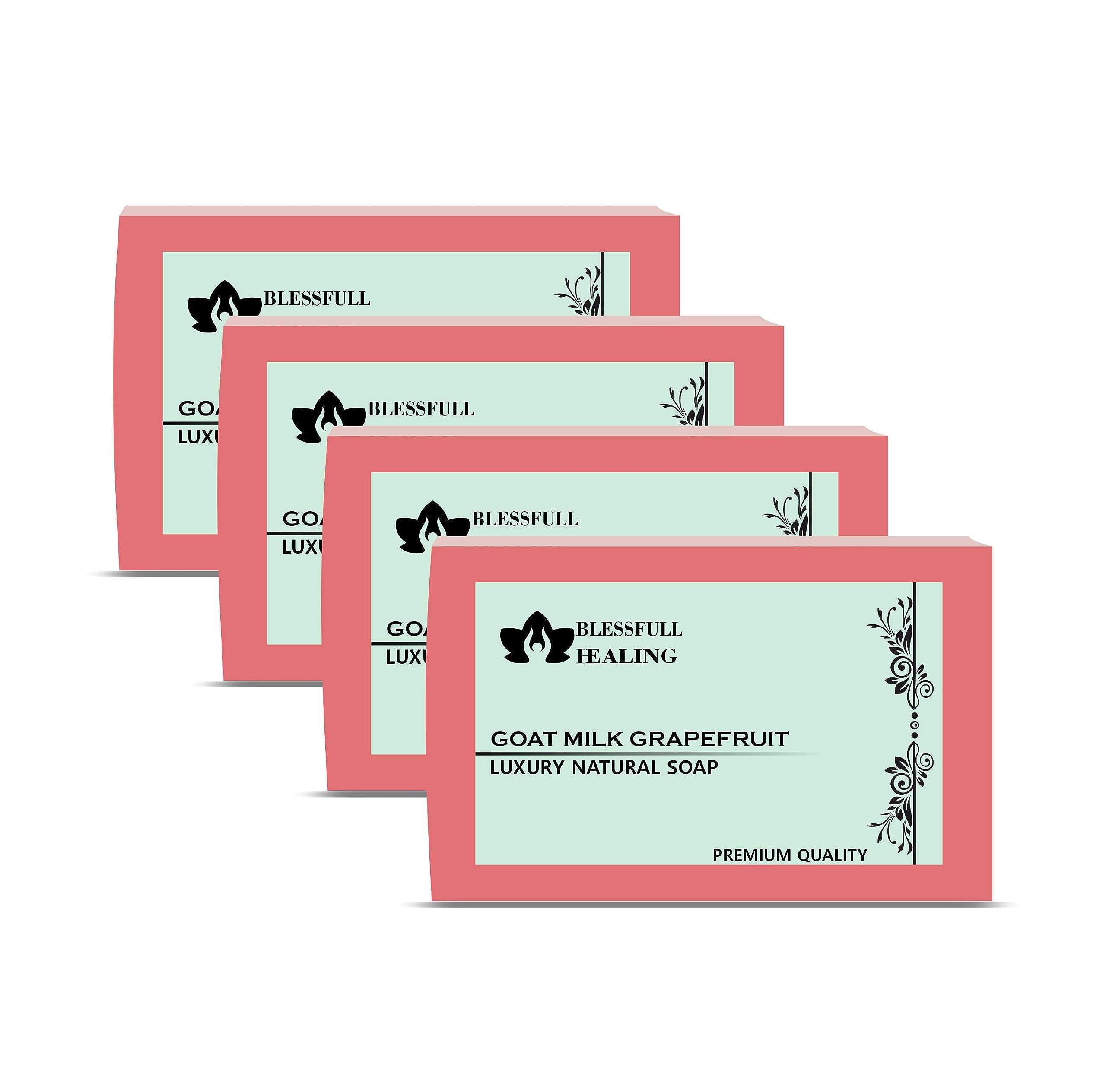 Premium Goat Milk & Grapefruit Handmade Natural Soap Bars - 4 Pack (125g/4.4oz Each) for Sensitive Skin & Gentle Cleansing - Perfect for Daily Use, Gifts & Spa Relaxation
