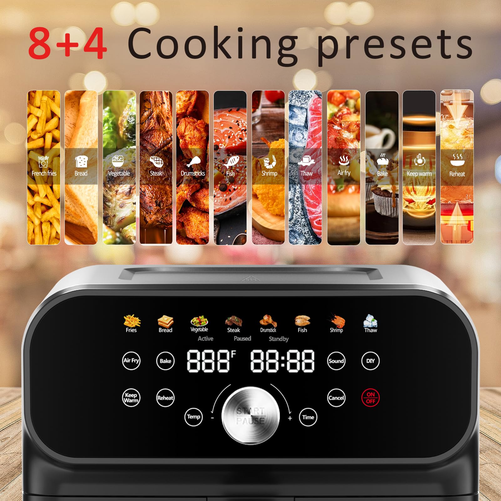 5.2QT Air Fryer Oven with LED Digital Touchscreen - 12 Preset Functions for Air Frying, Baking, Reheating & Keep Warm | Nonstick Dishwasher-Safe Basket | Stainless Steel/Black&Silver Design | Perfect for Healthy Cooking, Quick Meals & Family Dinners