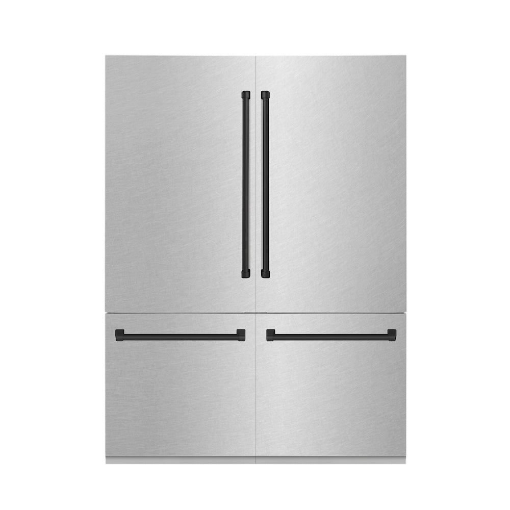 ZLINE Autograph Edition 60-Inch French Door Built-In Refrigerator with Bottom Freezer - 32.2 cu.ft Capacity, Water Dispenser & Ice Maker - Satin Stainless Steel with Matte Black Accents (RBIVZ SN 60 MB) - Perfect for Modern Kitchens and Luxury Homes