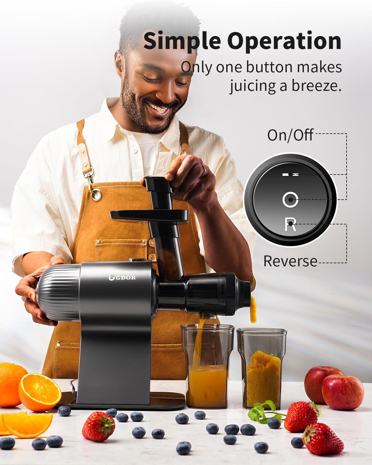 Premium GDOR Cold Press Juicer - Slow Masticating Juicer Machine for Fruits & Vegetables | Reverse Function, Quiet Operation, Dishwasher Safe | Perfect for Healthy Juicing, Detox Drinks & Family Breakfasts