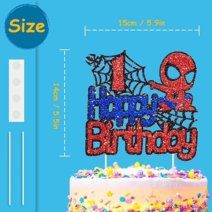 Spider-Man Cake Topper - Double Sided Glitter Birthday Cake Decoration for Kids, Boys & Girls 4th Birthday Party Supplies | Perfect for Superhero Themed Cakes, Cupcakes & Dessert Tables