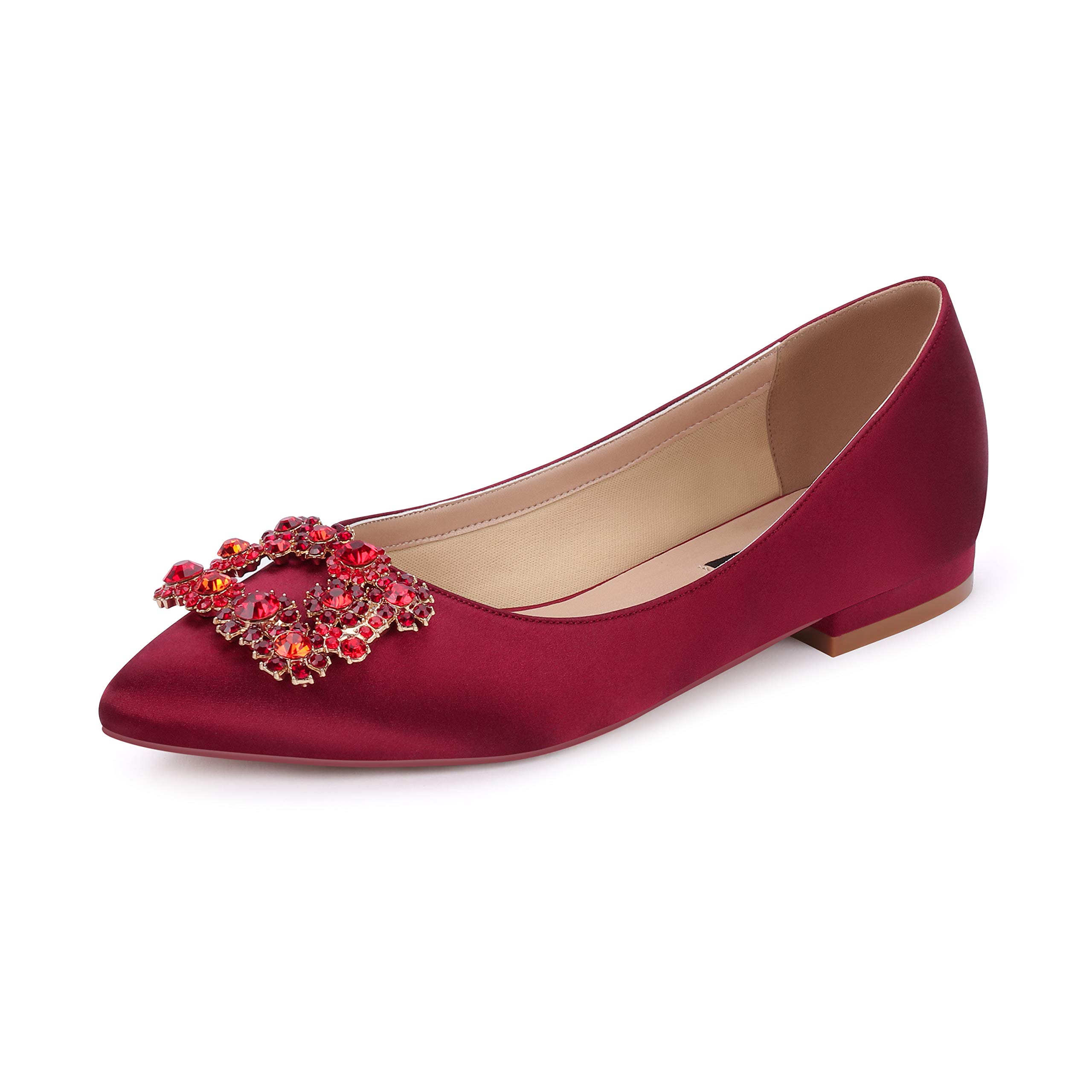 ERIJUNOR Women's Rhinestone Satin Wedding Shoes - Comfortable Pointed Toe Slip-On Flats for Brides, Prom, Evening Party & Special Occasions | Elegant Dress Shoes for Weddings, Dances & Formal Events | Perfect for Bridal Shower, Anniversary & Red Carpet Looks | Ideal for Church Ceremonies, Cocktail Parties & Photoshoots | Great for Bridal Portraits, Reception, and First Dance