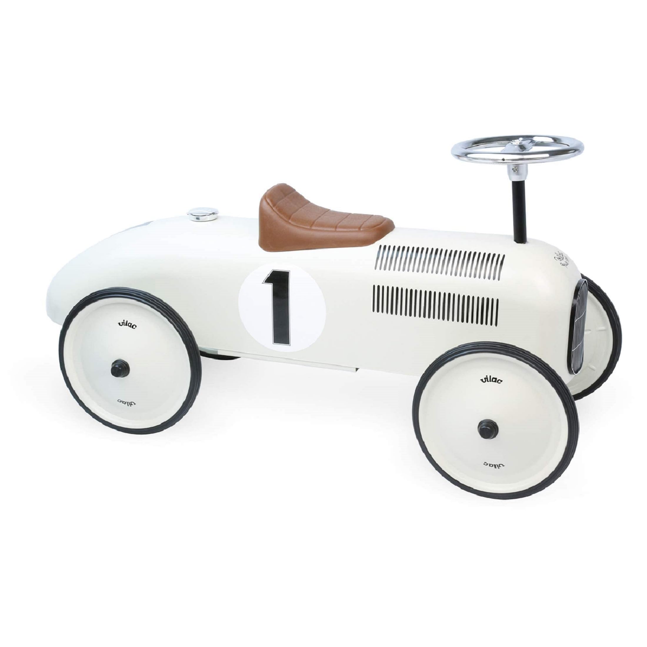 Vilac Vintage Race Car Push Toy for Kids - Metal Pedal Vehicle to Develop Motor Skills - Ages 18+ Months (Model 1102, Pearl) - Perfect for Indoor Playrooms & Outdoor Sidewalk Adventures